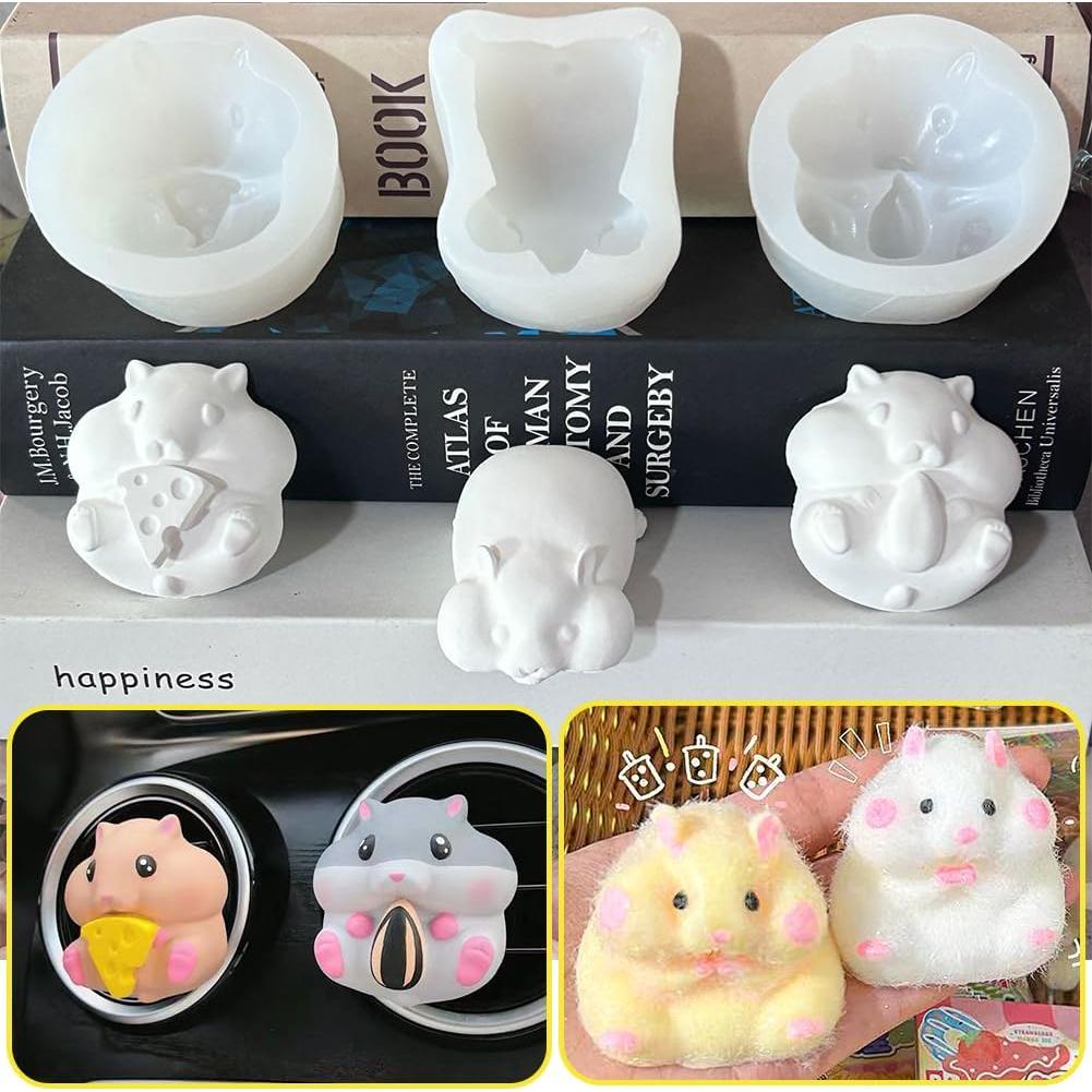 4 Moldes de Silicona 3D Hámster Cjeuxnr para Postres