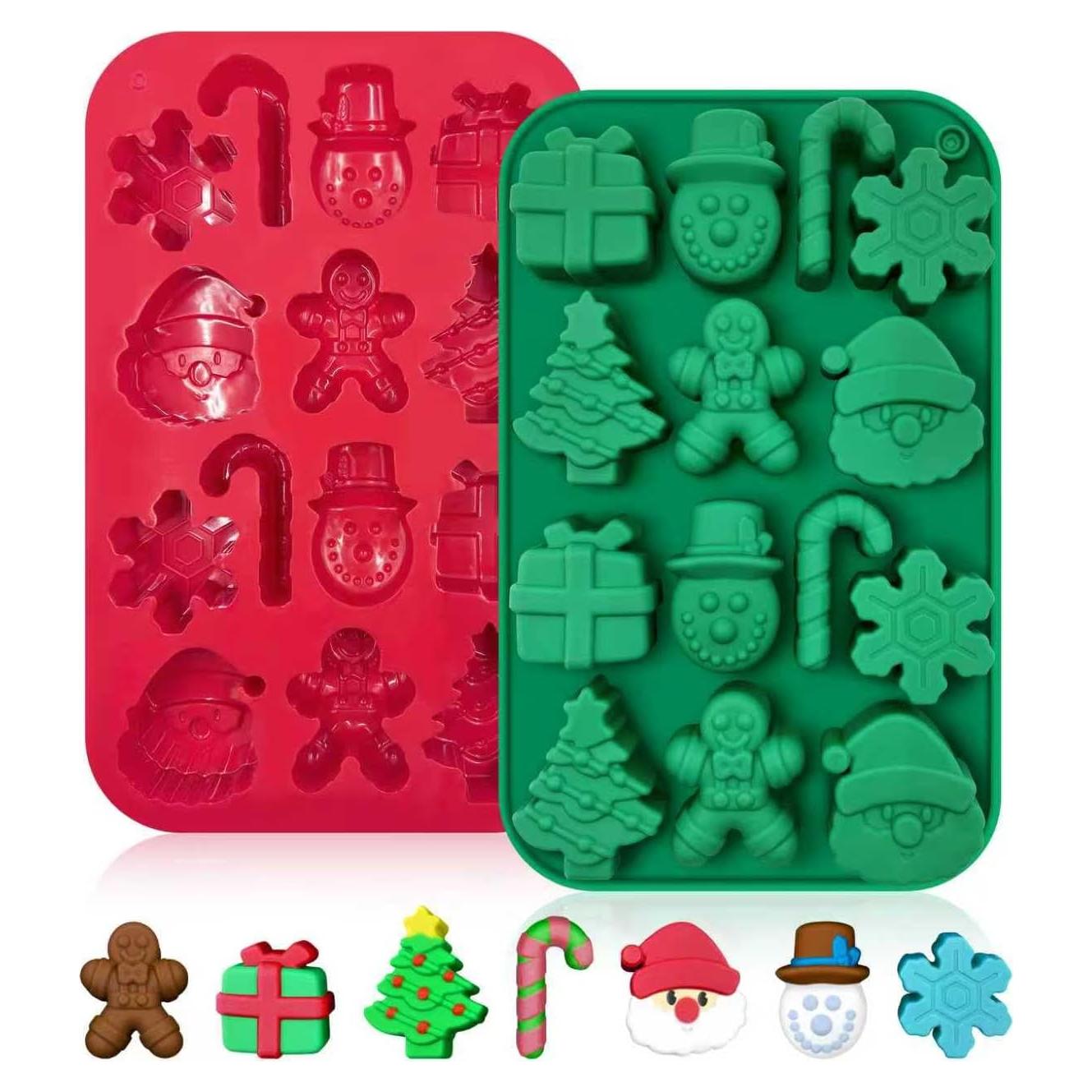 Molde de Silicona Navideño 2PCS Firleayo - Santa, Árbol, Muñeco