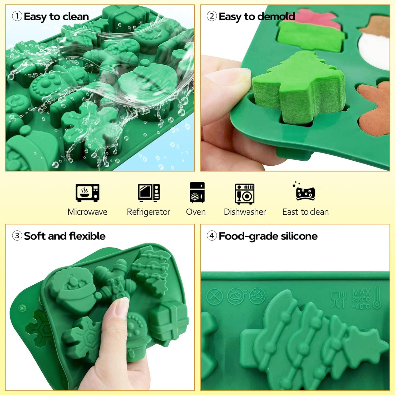 Molde de Silicona Navideño 2PCS Firleayo - Santa, Árbol, Muñeco