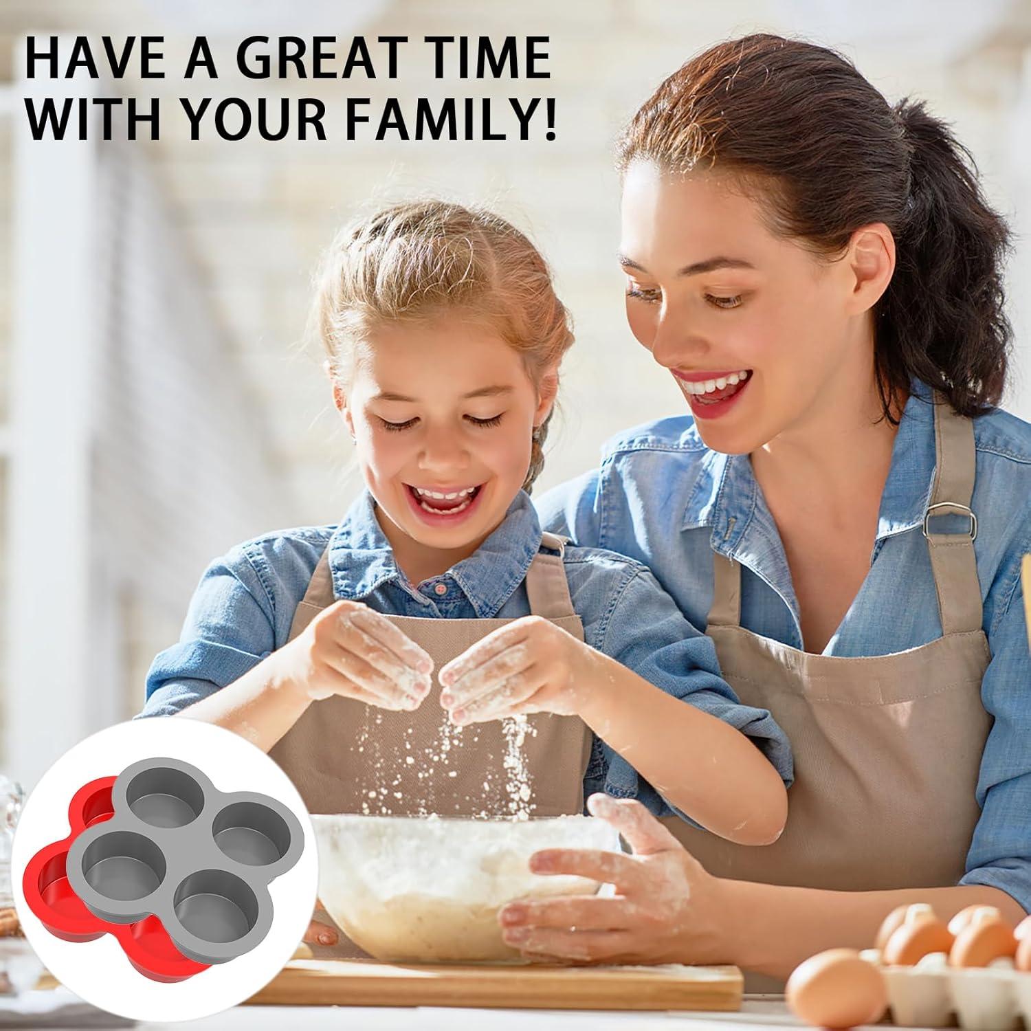 Moldes de Silicona para Muffins HXLVENDORS - 4 Tazas Rojo y Gris