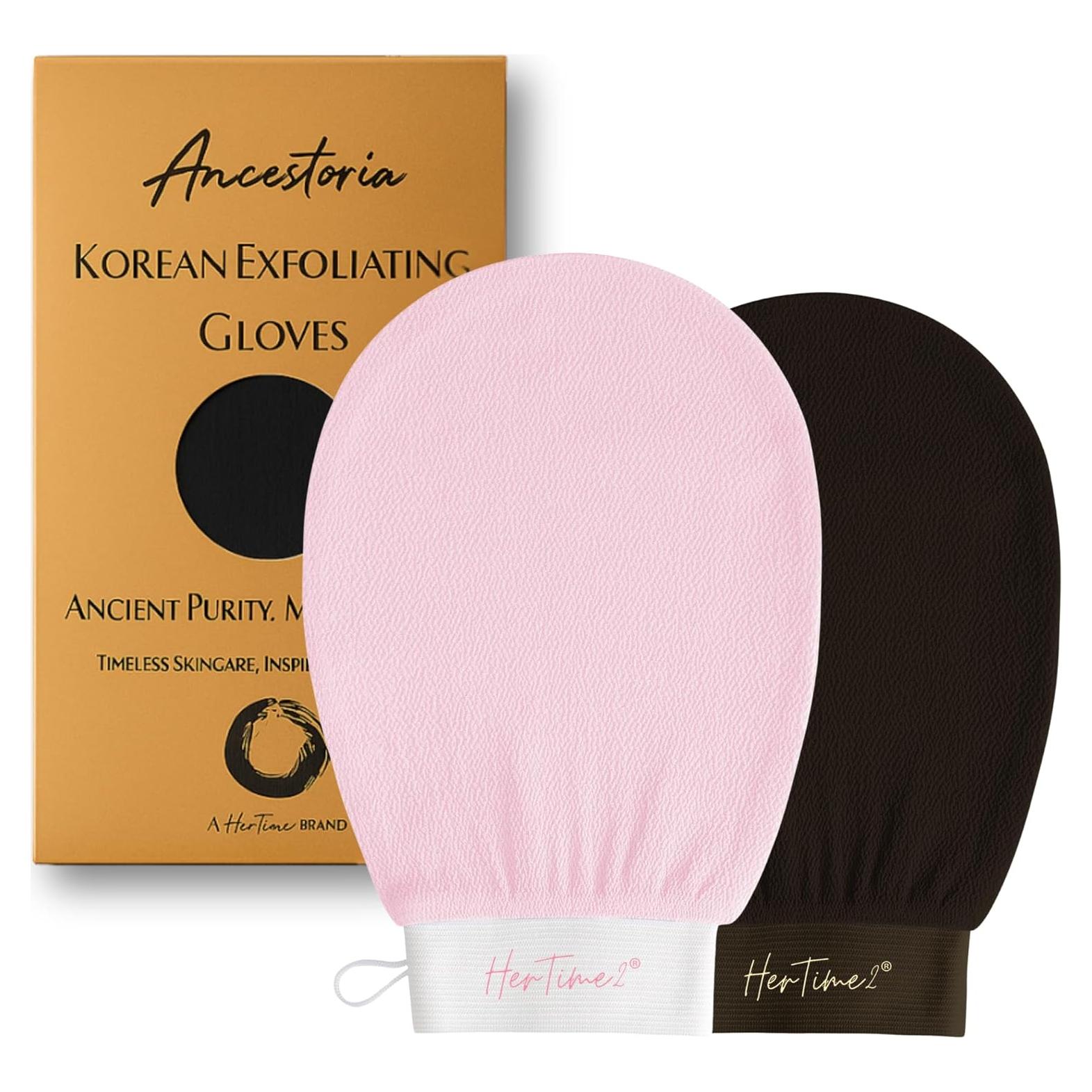 Guantes Exfoliantes Coreanos HerTime2 - Paquete de 2, Rosa y Negro