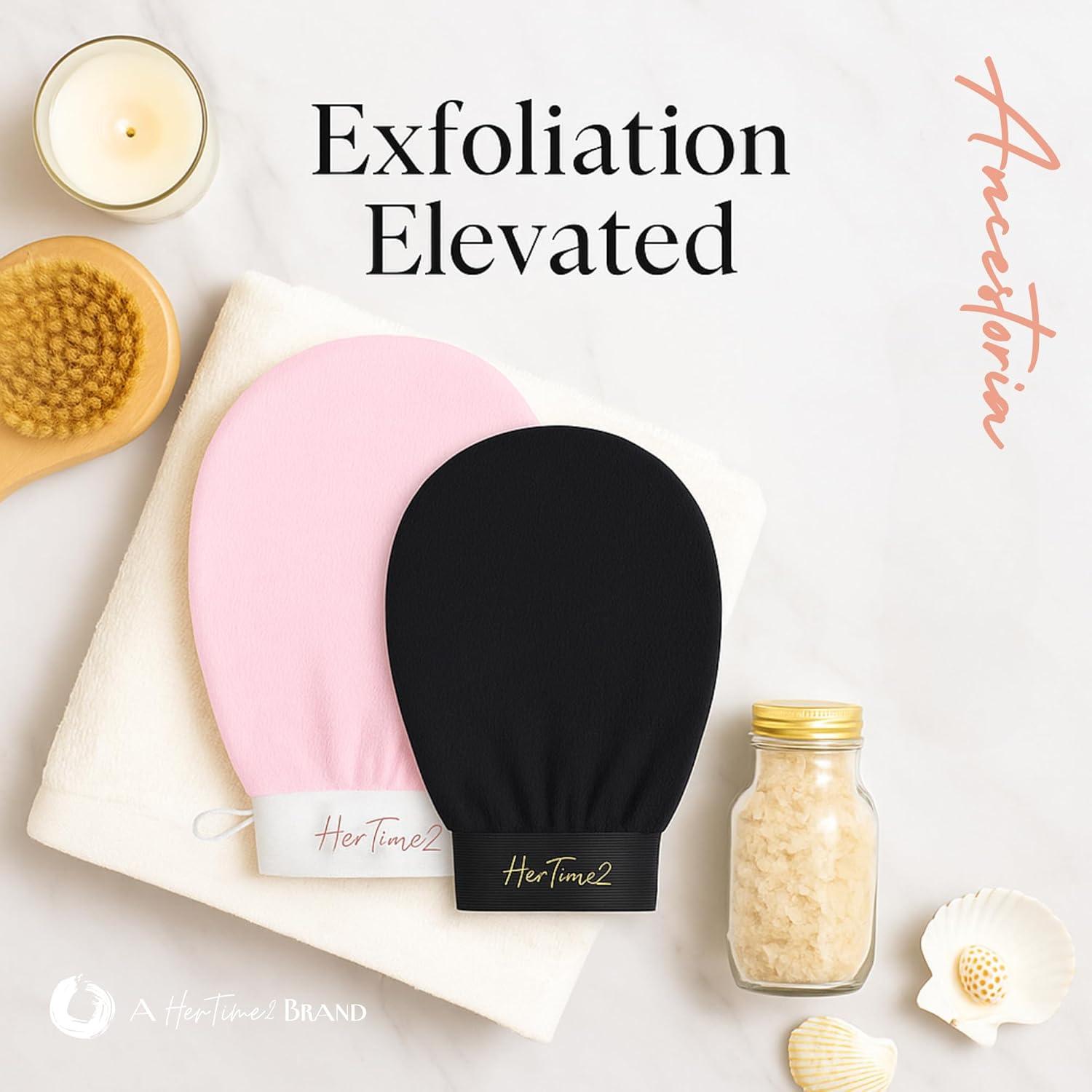 Guantes Exfoliantes Coreanos HerTime2 - Paquete de 2, Rosa y Negro