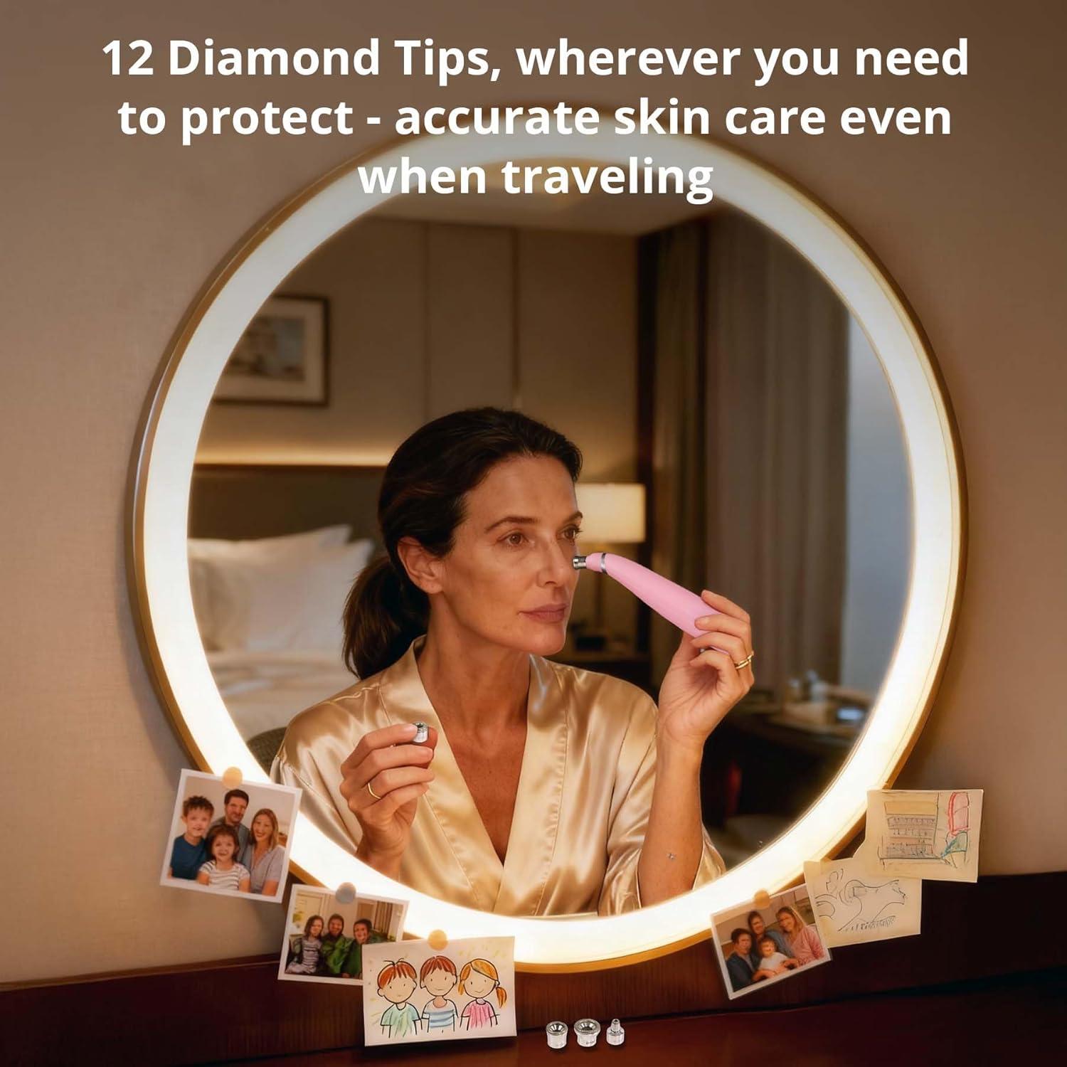 Máquina de Microdermoabrasi&oacute;n UNOISETION Rosa Portátil 12 Puntas