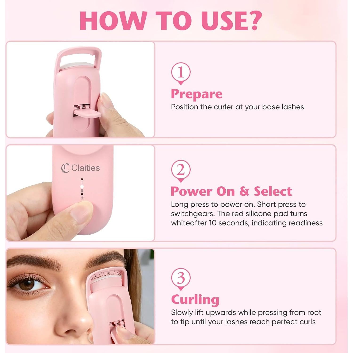 Rizador de Pestañas Calentado Claities - 10s Calor, 3s Rizado