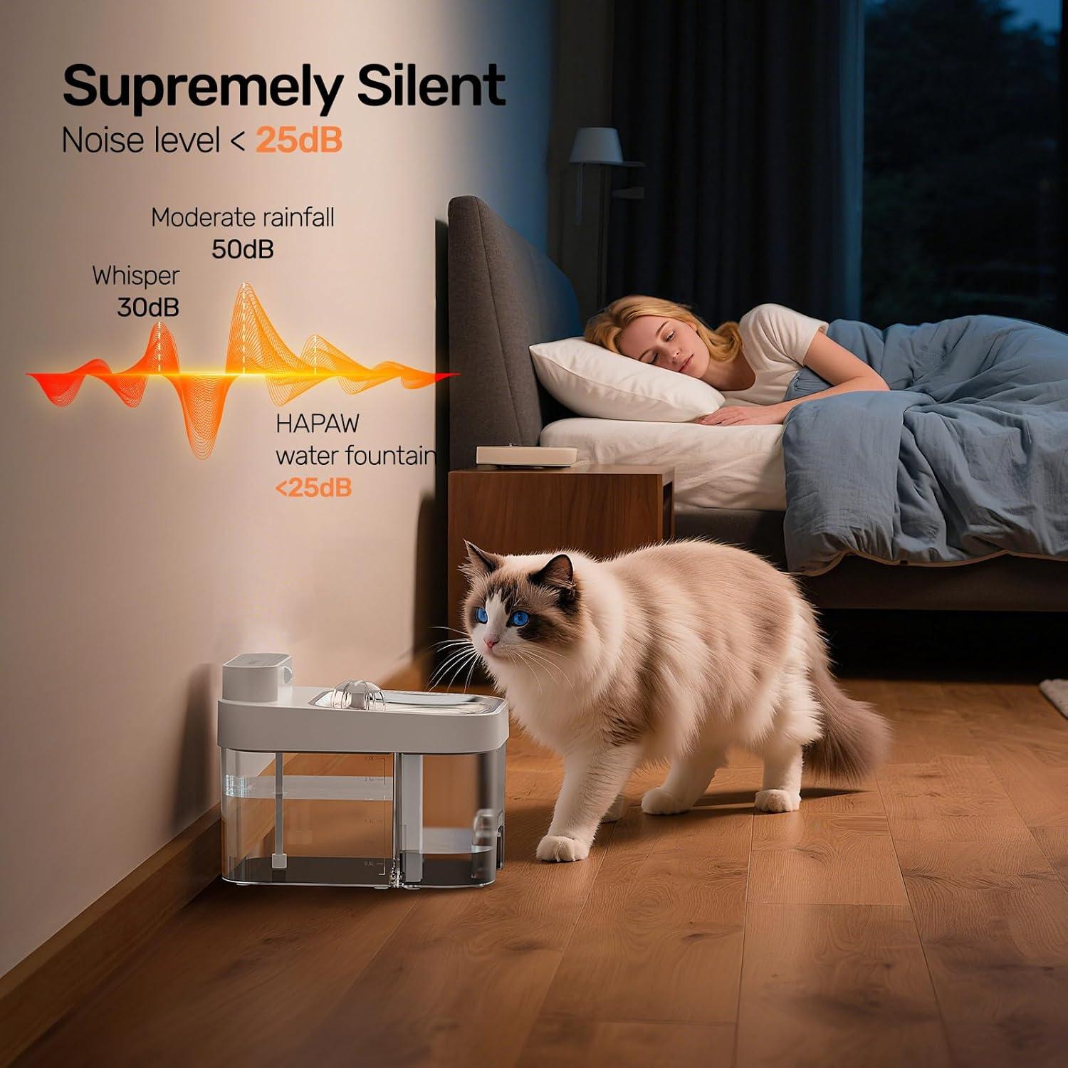 Fuente de Agua para Gatos HAPAW 3L, Sin Filtro, Wi-Fi, Batería 5000mAh