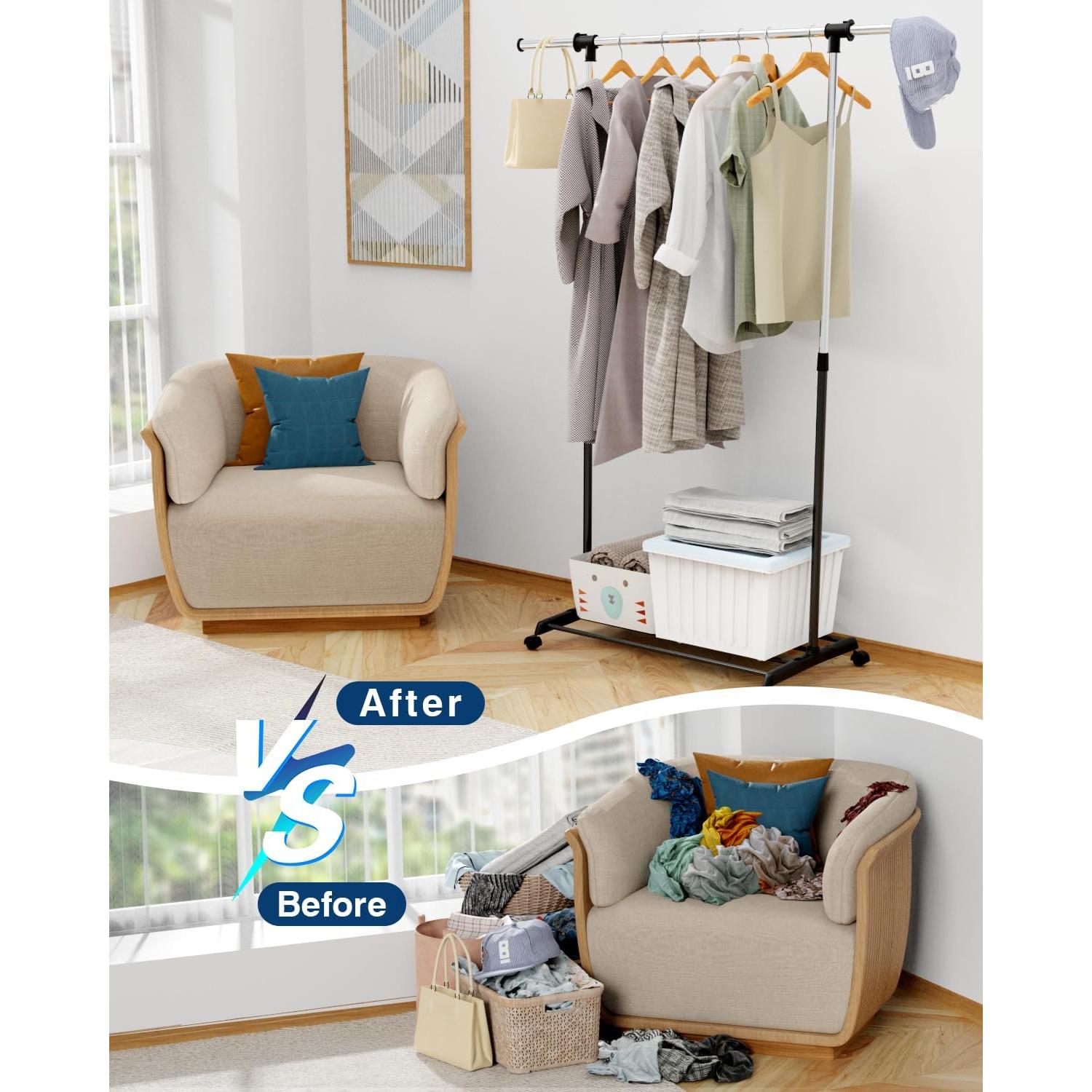 Perchero ajustable Whitmor con ruedas - Negro y Cromo