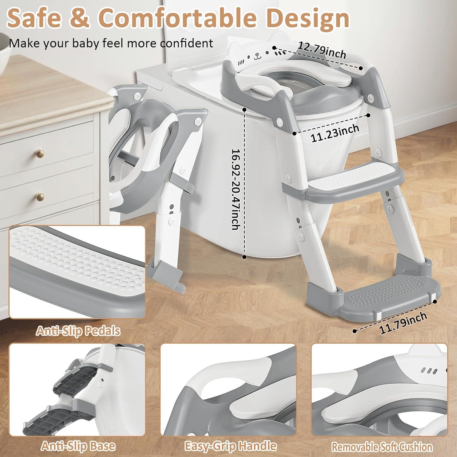 Asiento de Entrenamiento para Baño CandyHome Gris 3-en-1 Ajustable