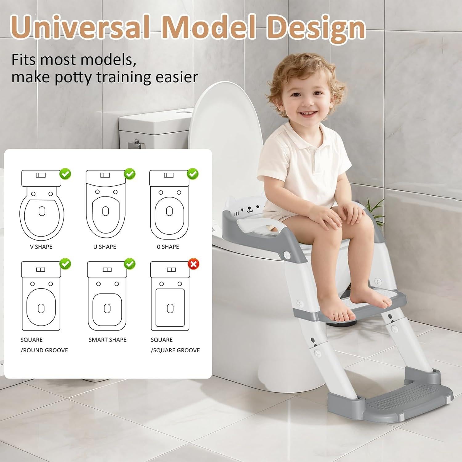 Asiento de Entrenamiento para Baño CandyHome Gris 3-en-1 Ajustable