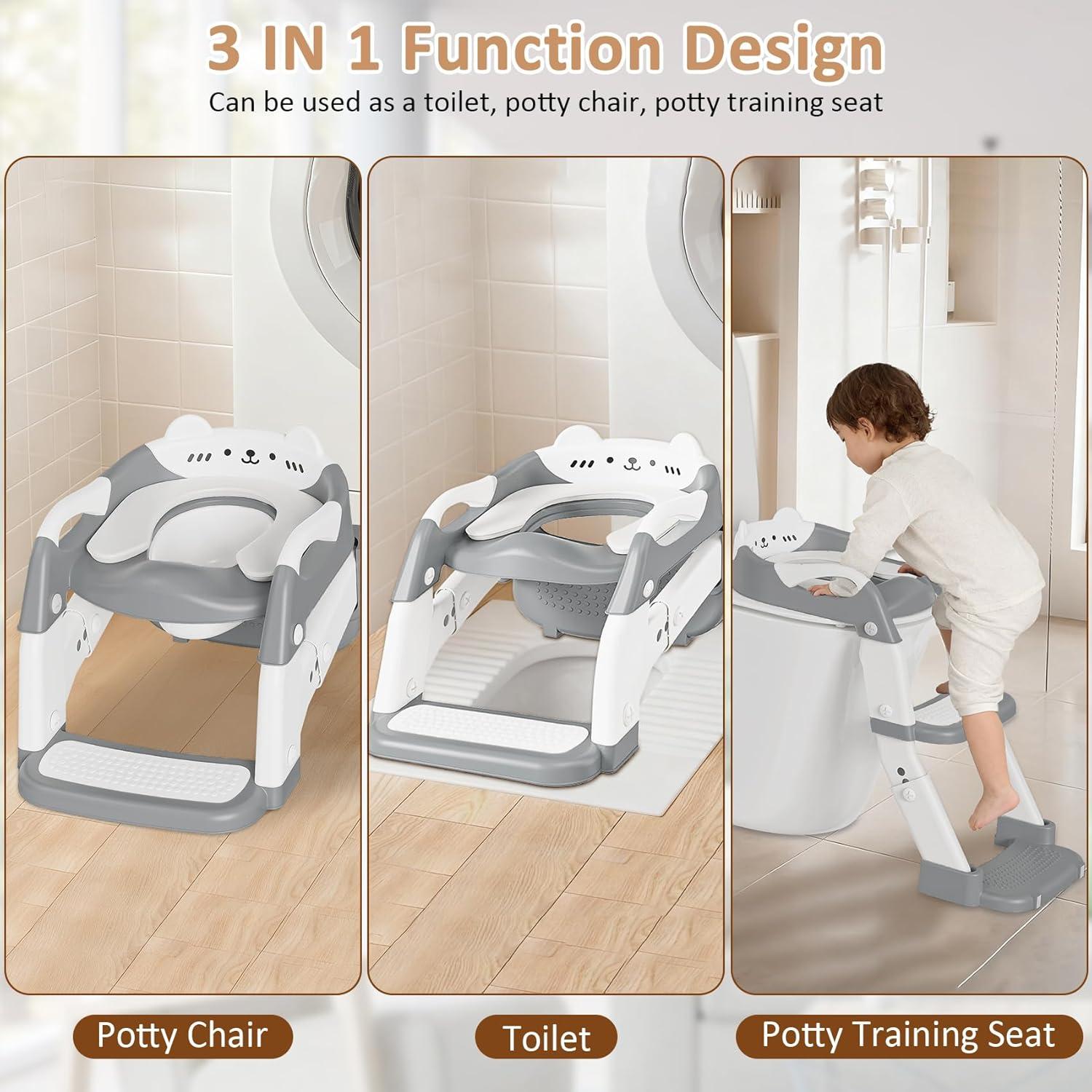 Asiento de Entrenamiento para Baño CandyHome Gris 3-en-1 Ajustable