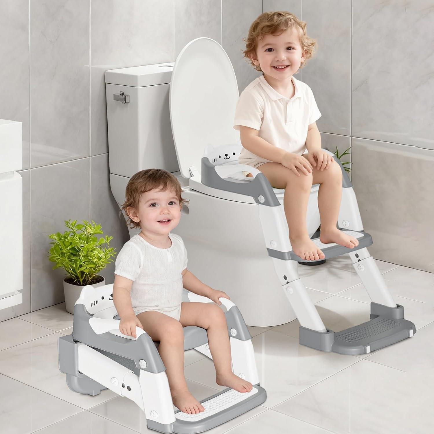 Asiento de Entrenamiento para Baño CandyHome Gris 3-en-1 Ajustable