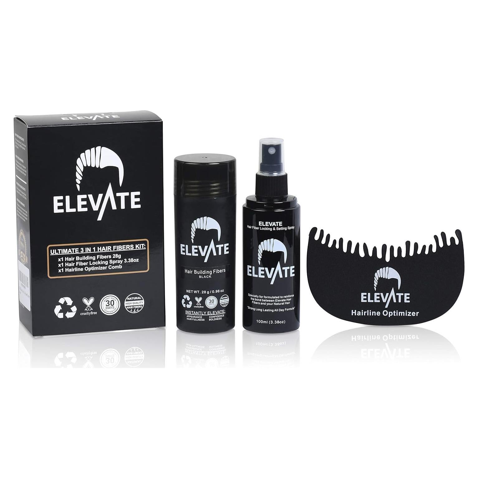 Kit 3 en 1 Elevate para Cabello Fino - Fibras, Spray y Peine