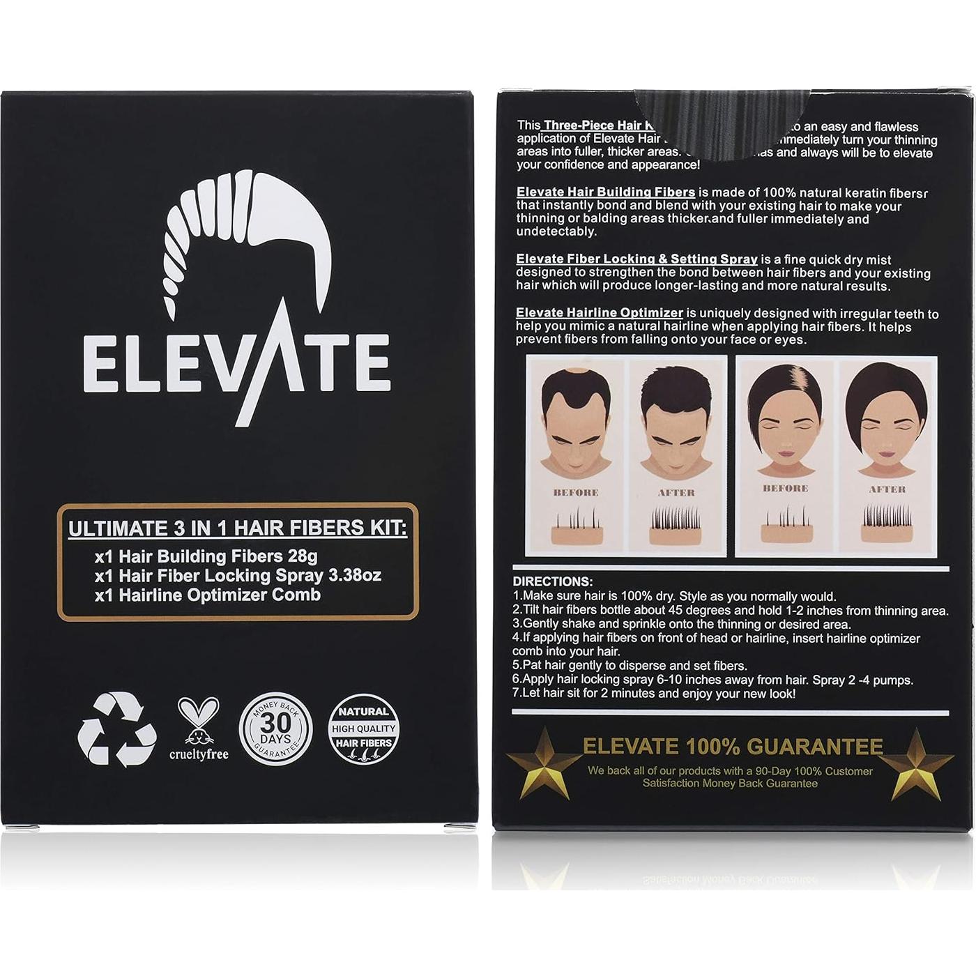 Kit 3 en 1 Elevate para Cabello Fino - Fibras, Spray y Peine