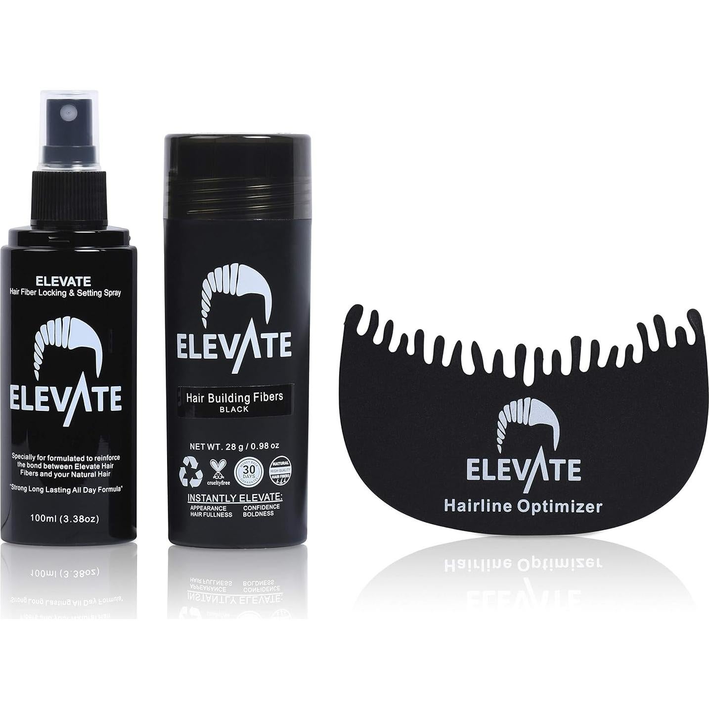 Kit 3 en 1 Elevate para Cabello Fino - Fibras, Spray y Peine