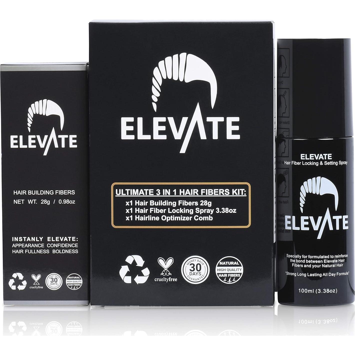 Kit 3 en 1 Elevate para Cabello Fino - Fibras, Spray y Peine