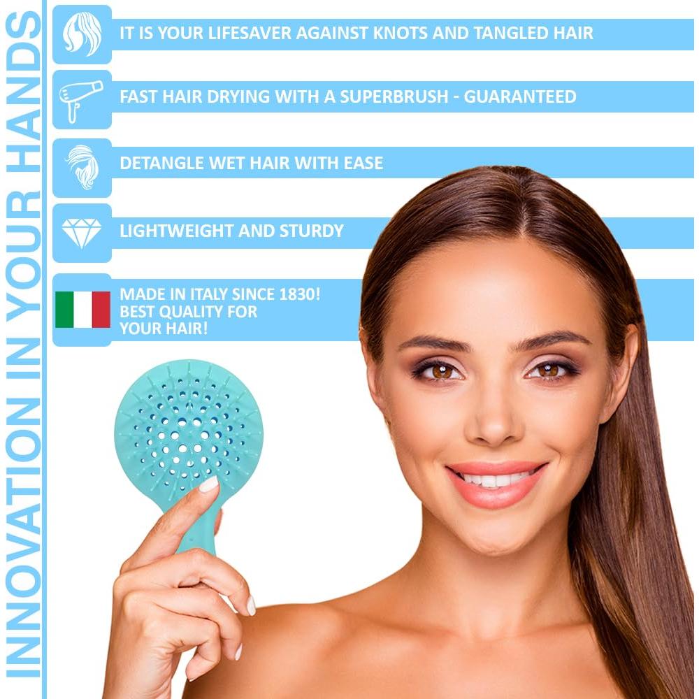 Cepillo Mini Janeke Superbrush - Antiestático, Ventilado, Azul