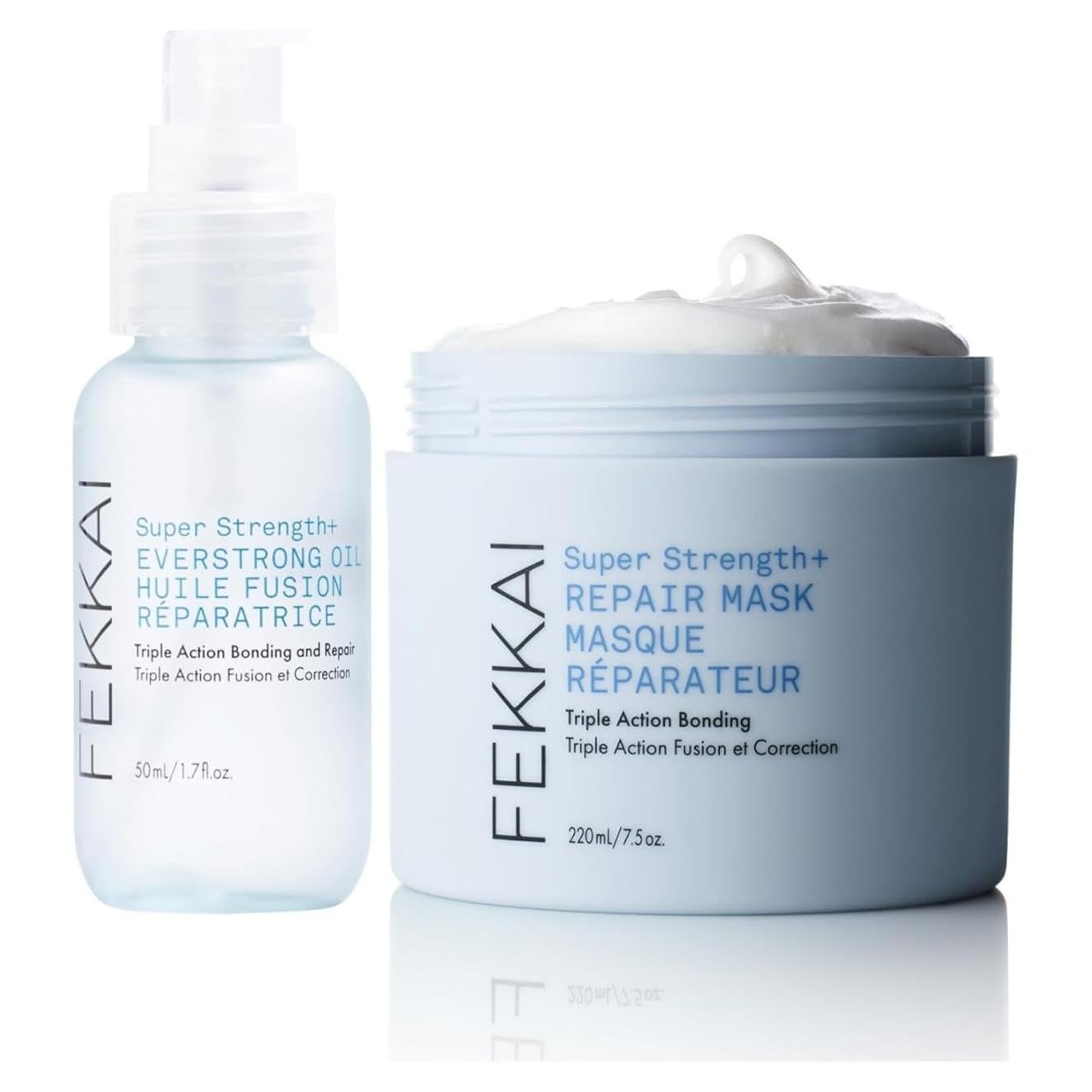 Dúo de Recuperación Capilar FEKKAI Super Strength+ - Aceite 48.2g + Mascarilla 212g - Vegano y Libre de Sulfatos