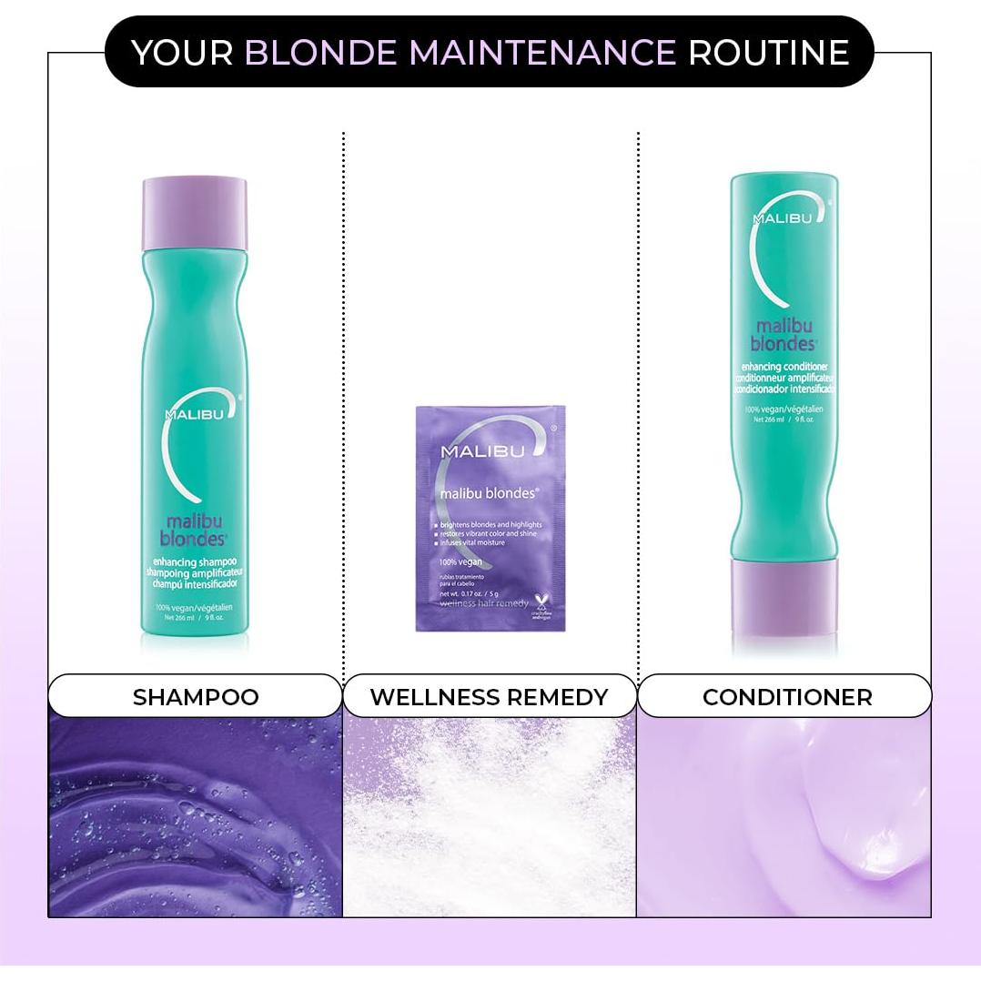 Malibu C Blondes Wellness Remedy 3 Cuentas - Elimina decoloración y restaura brillo