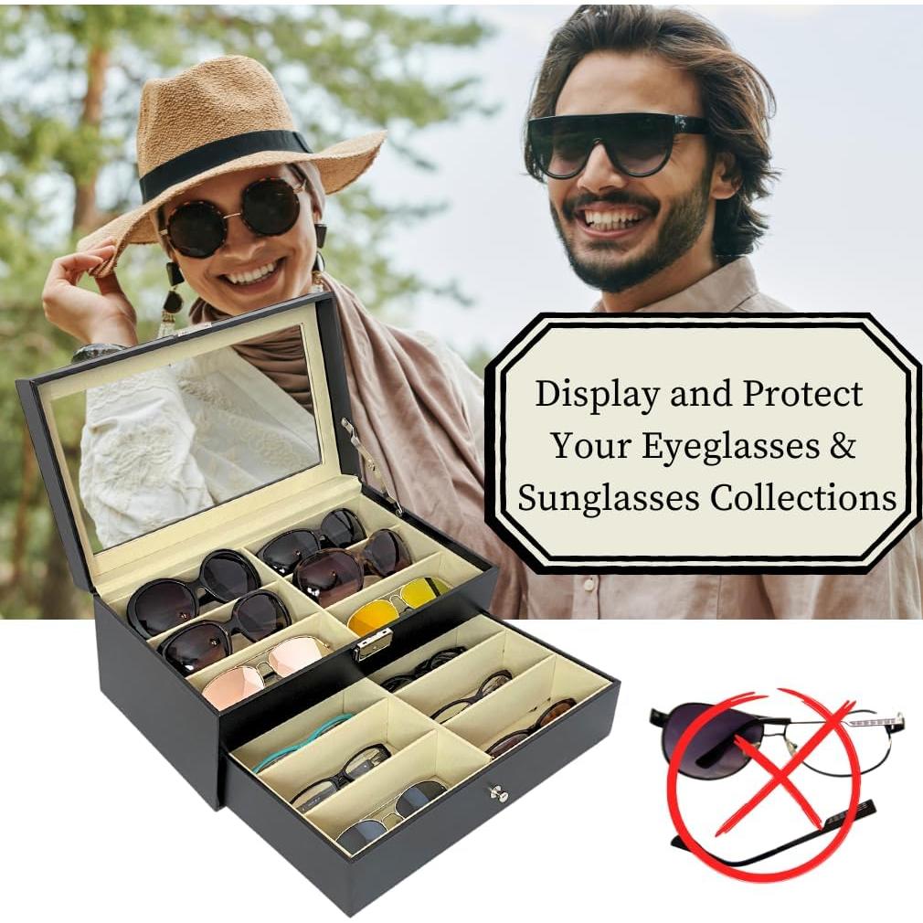 Estuche organizador de gafas Evelots - 12 compartimentos - Cuero vegano