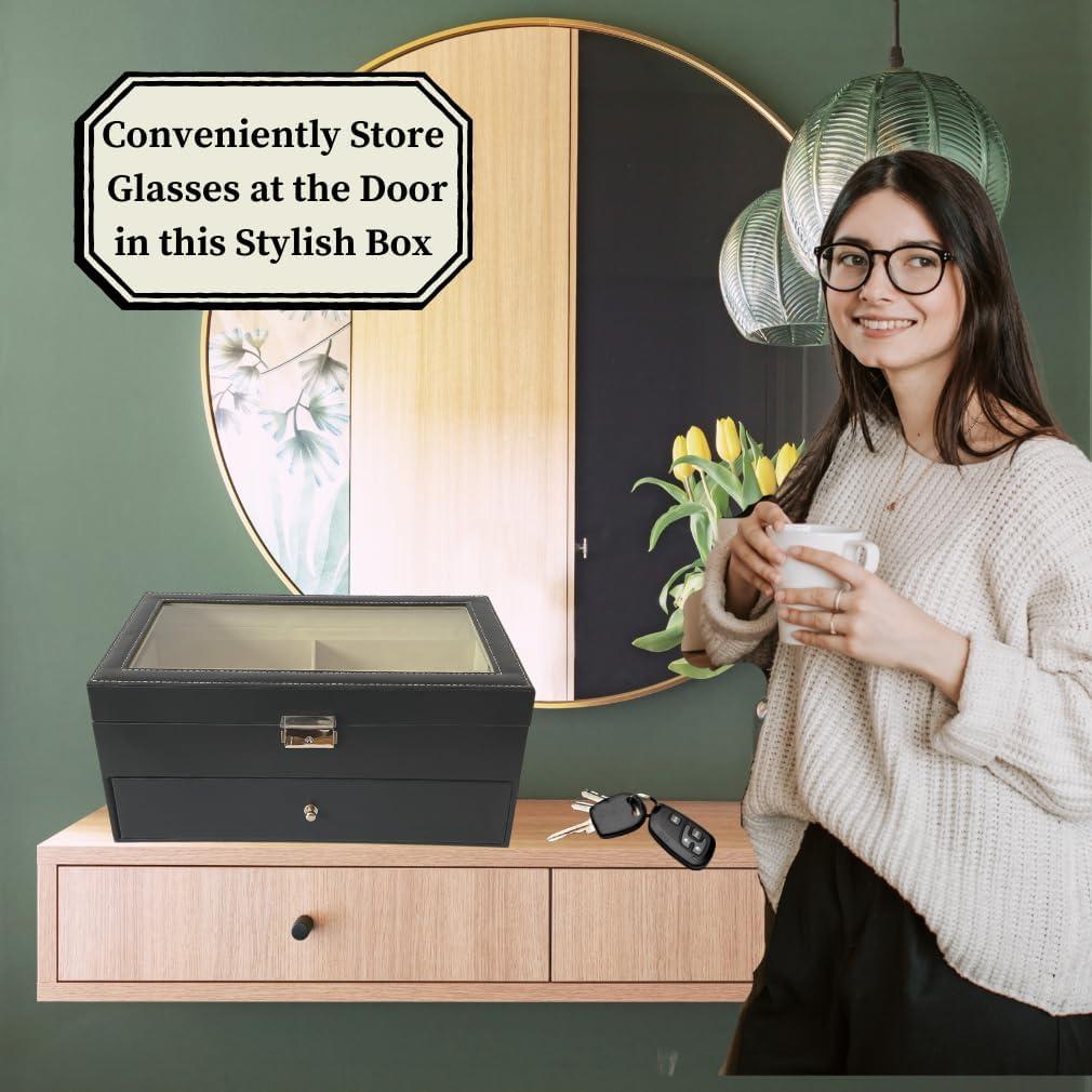 Estuche organizador de gafas Evelots - 12 compartimentos - Cuero vegano