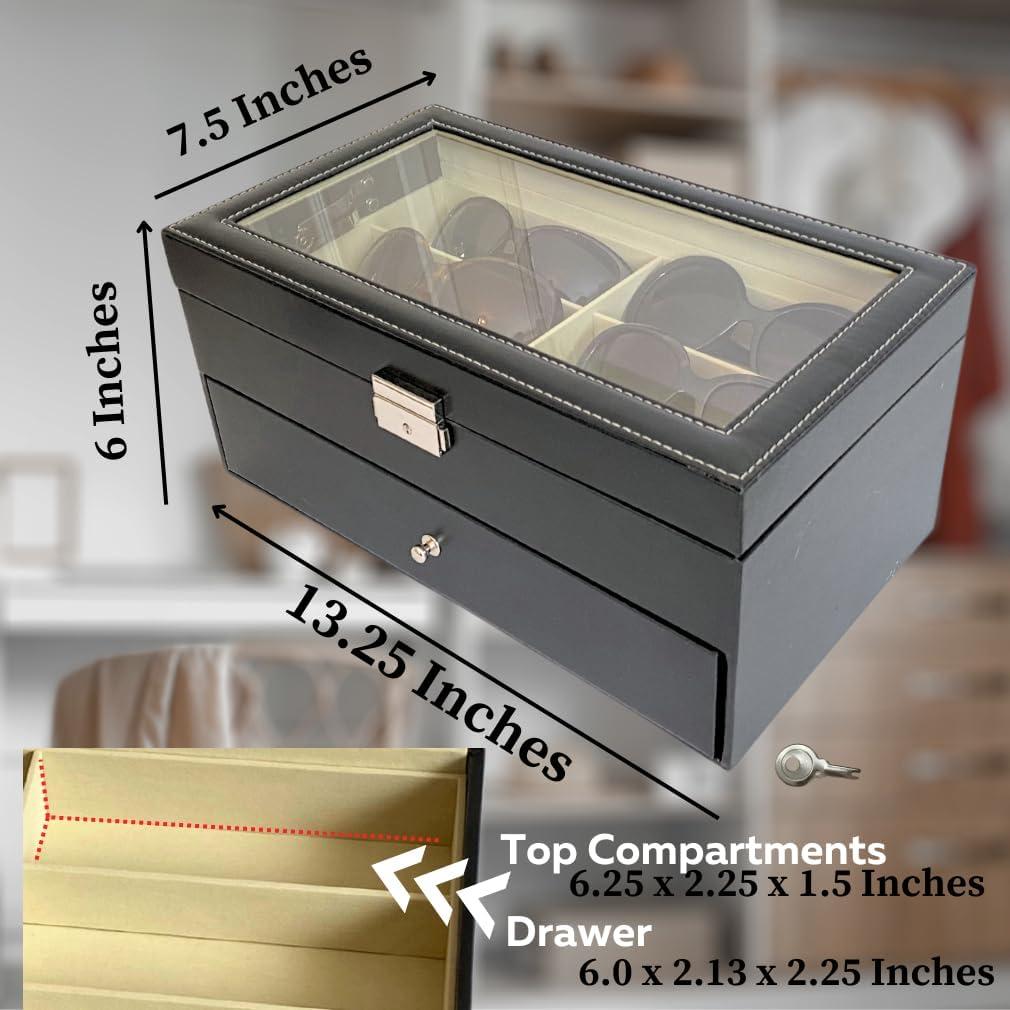 Estuche organizador de gafas Evelots - 12 compartimentos - Cuero vegano