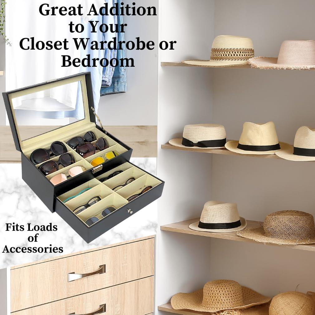 Estuche organizador de gafas Evelots - 12 compartimentos - Cuero vegano