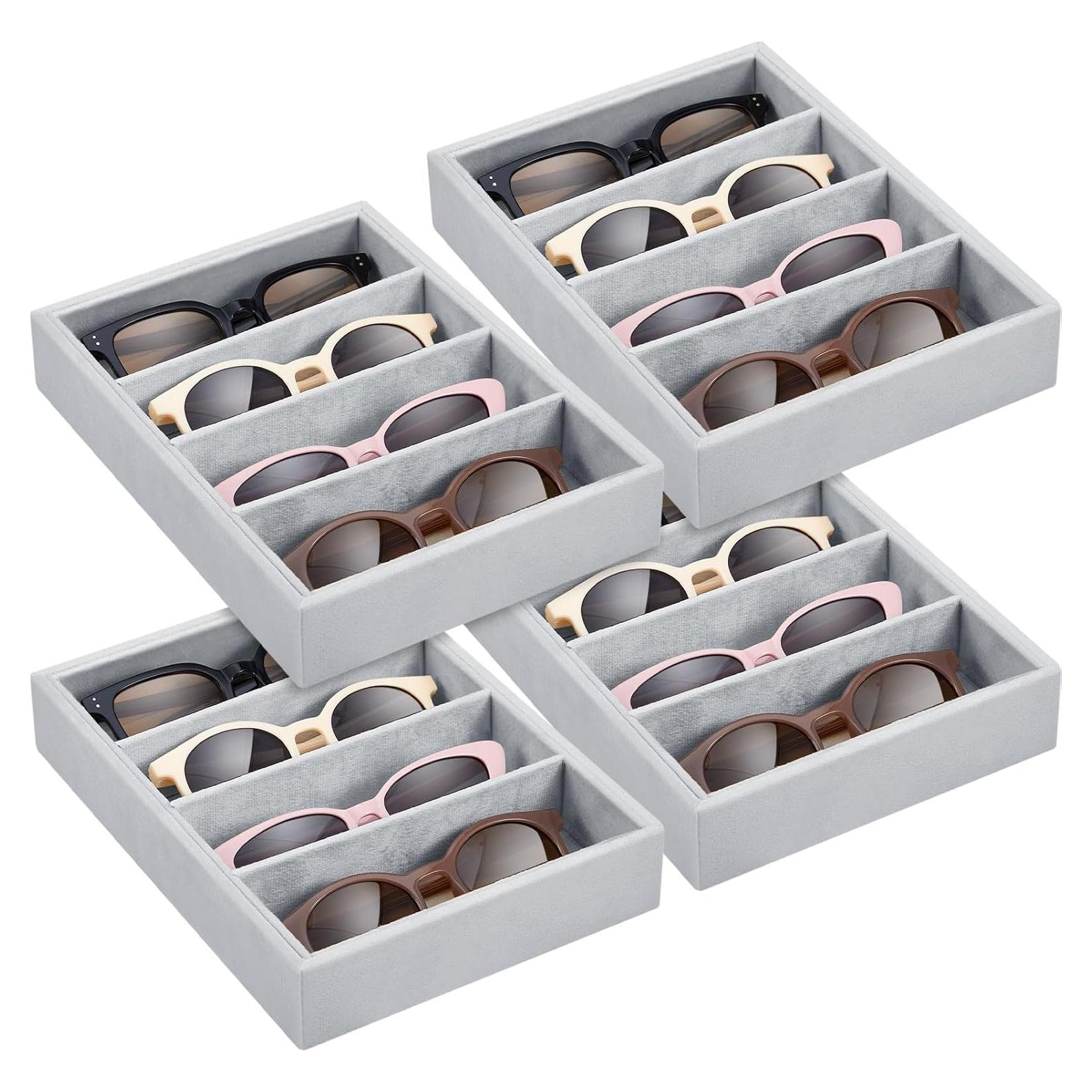 Organizador de Gafas Amylove 4 Rejillas Terciopelo Gris
