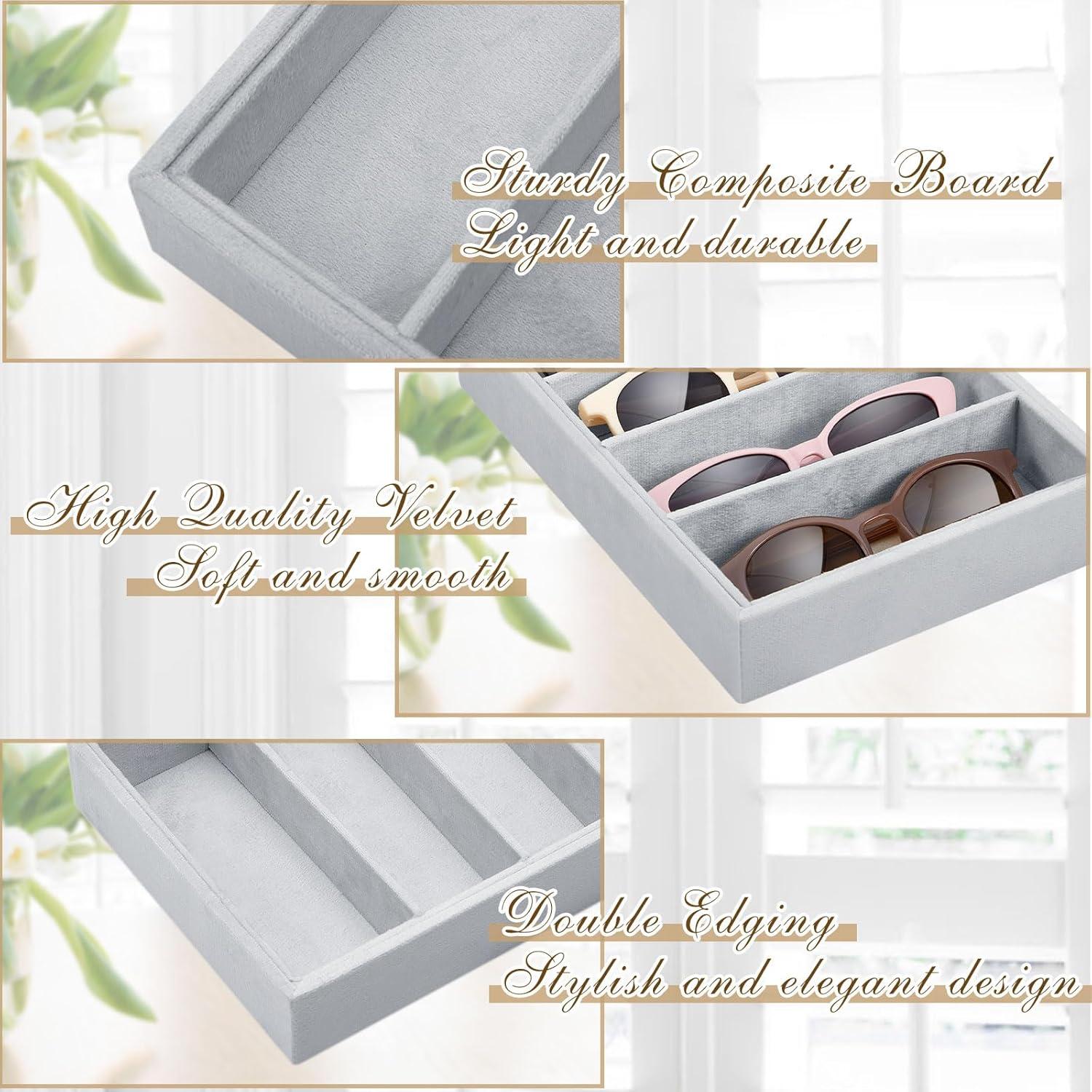 Organizador de Gafas Amylove 4 Rejillas Terciopelo Gris