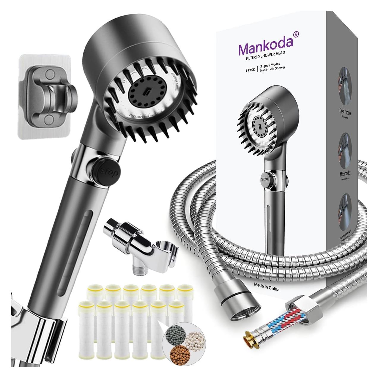 Cabezal de Ducha Filtrado Mankoda con 3 Modos y 12 Filtros