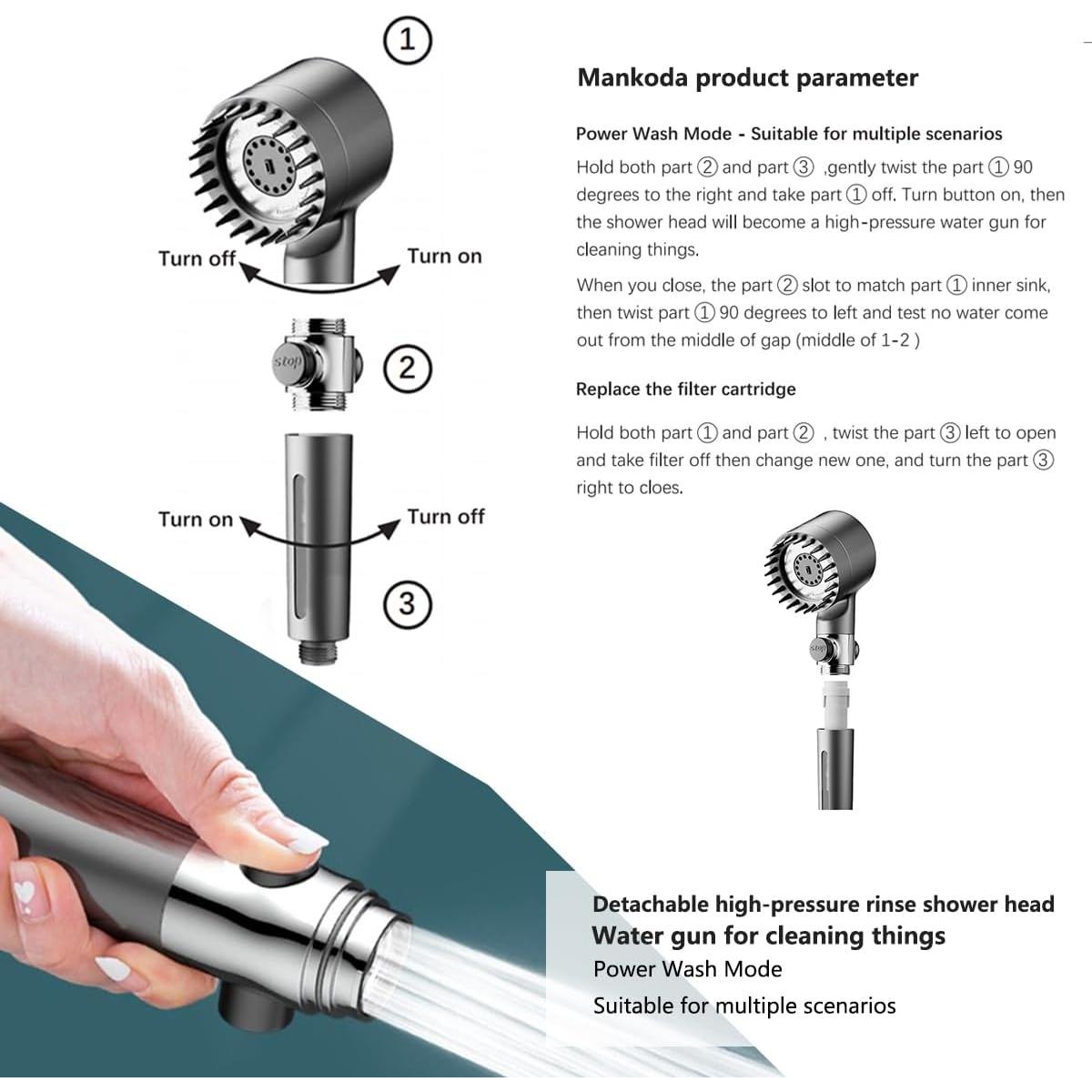 Cabezal de Ducha Filtrado Mankoda con 3 Modos y 12 Filtros