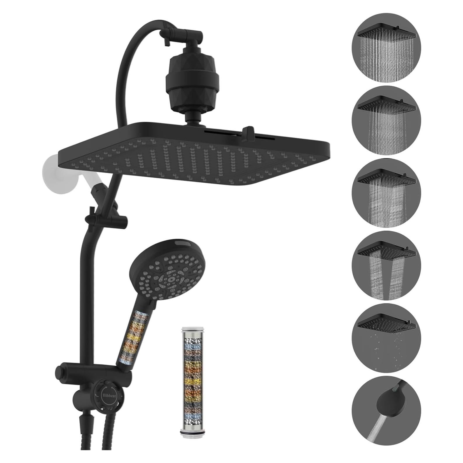 Cabezal de Ducha Filtrada Hibbent 33 cm con 10 Modos y Brazo