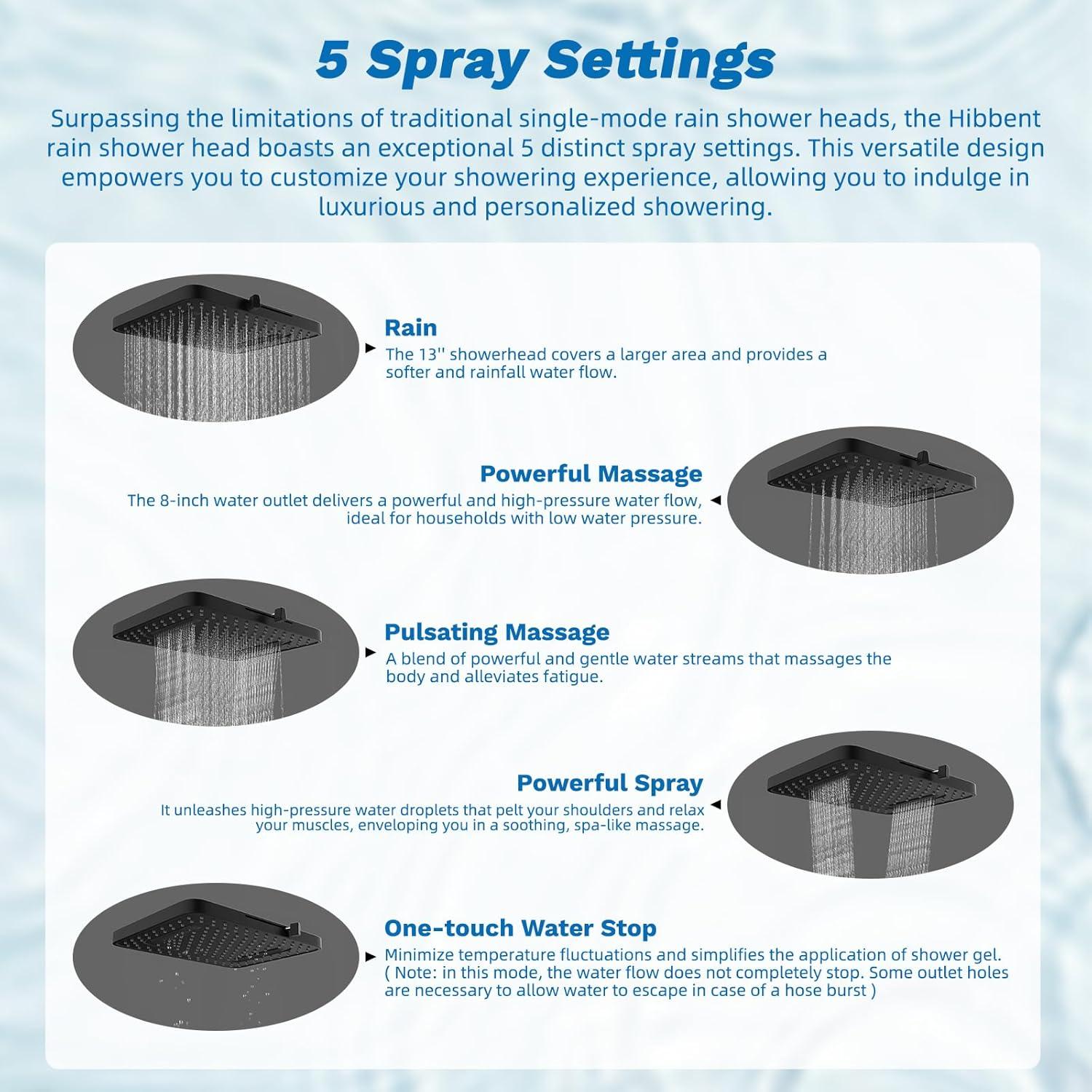 Cabezal de Ducha Filtrada Hibbent 33 cm con 10 Modos y Brazo