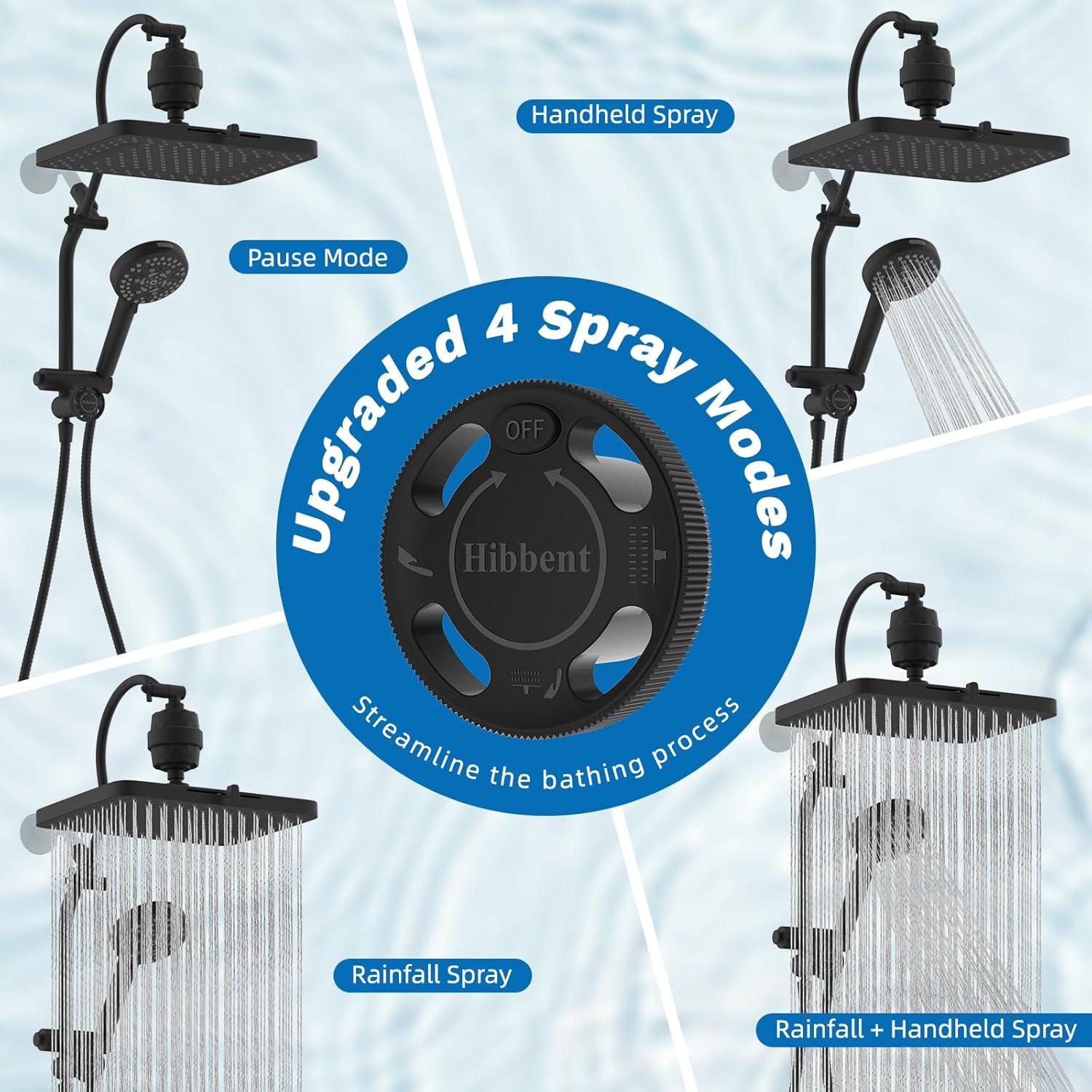 Cabezal de Ducha Filtrada Hibbent 33 cm con 10 Modos y Brazo