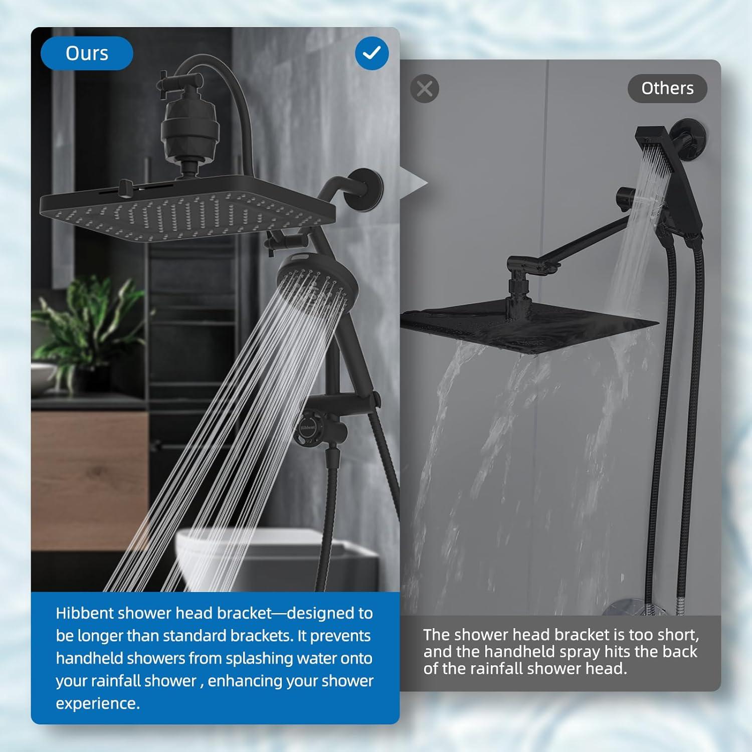 Cabezal de Ducha Filtrada Hibbent 33 cm con 10 Modos y Brazo