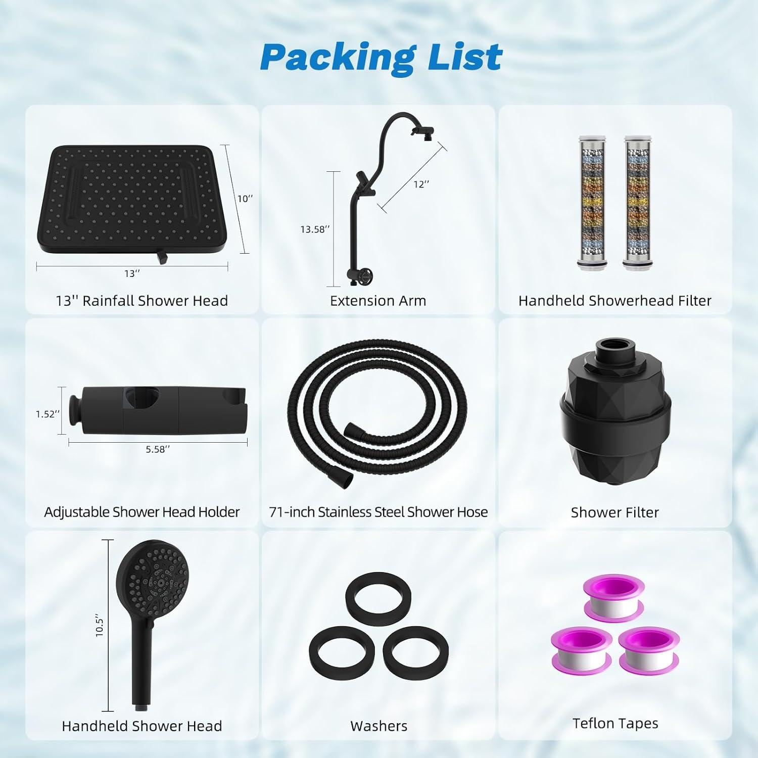 Cabezal de Ducha Filtrada Hibbent 33 cm con 10 Modos y Brazo