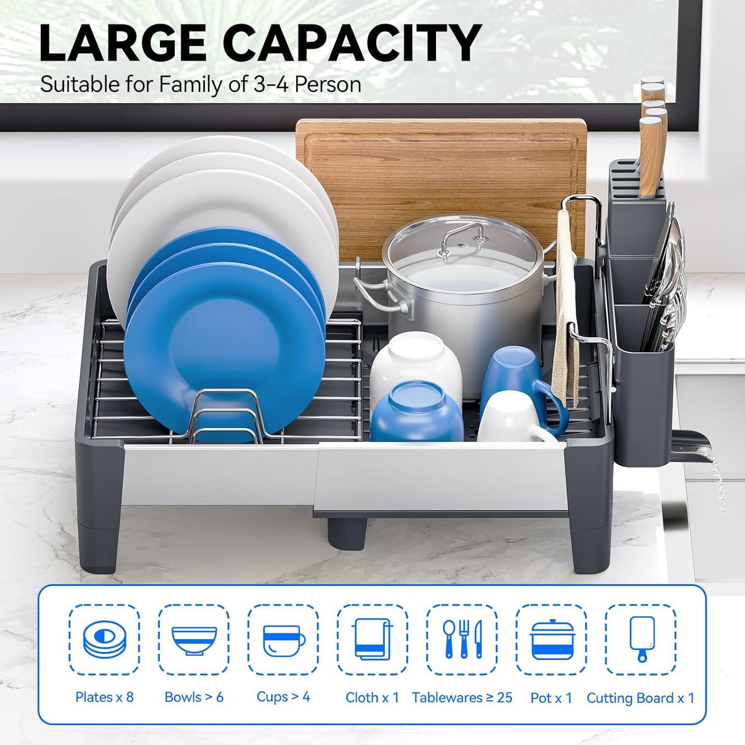 Escurridor de Platos Expandible Urackify Acero Inoxidable Gris