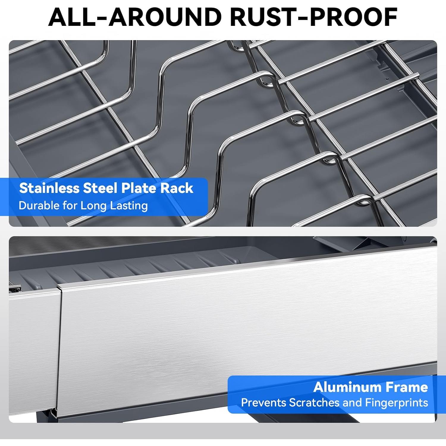 Escurridor de Platos Expandible Urackify Acero Inoxidable Gris