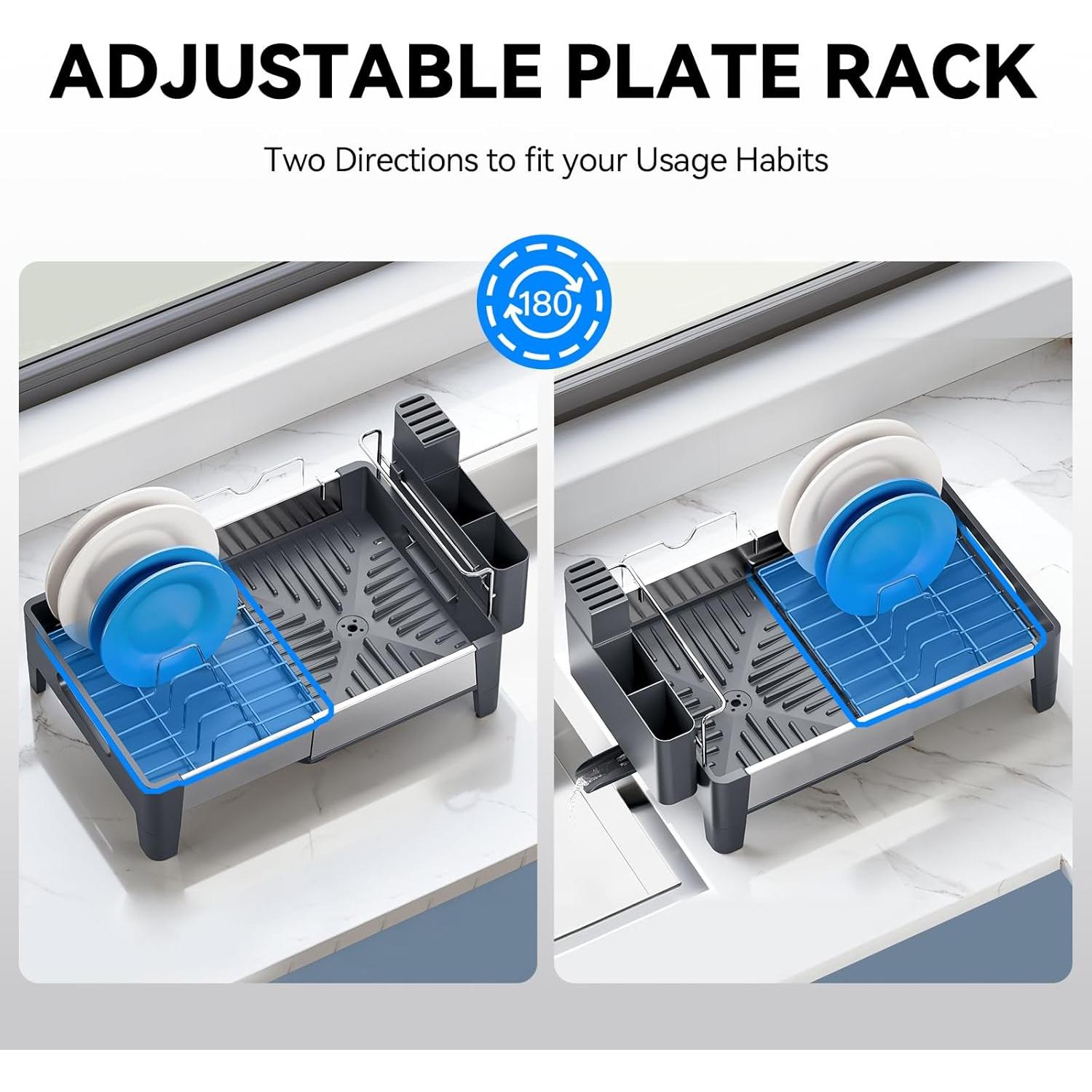 Escurridor de Platos Expandible Urackify Acero Inoxidable Gris