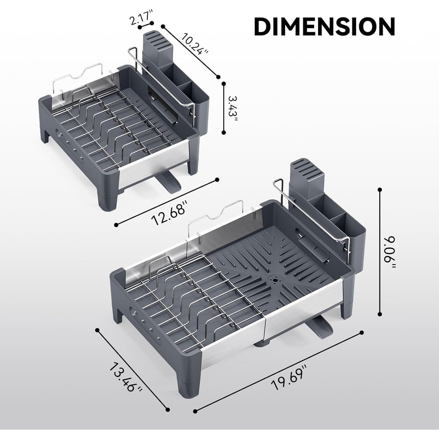 Escurridor de Platos Expandible Urackify Acero Inoxidable Gris