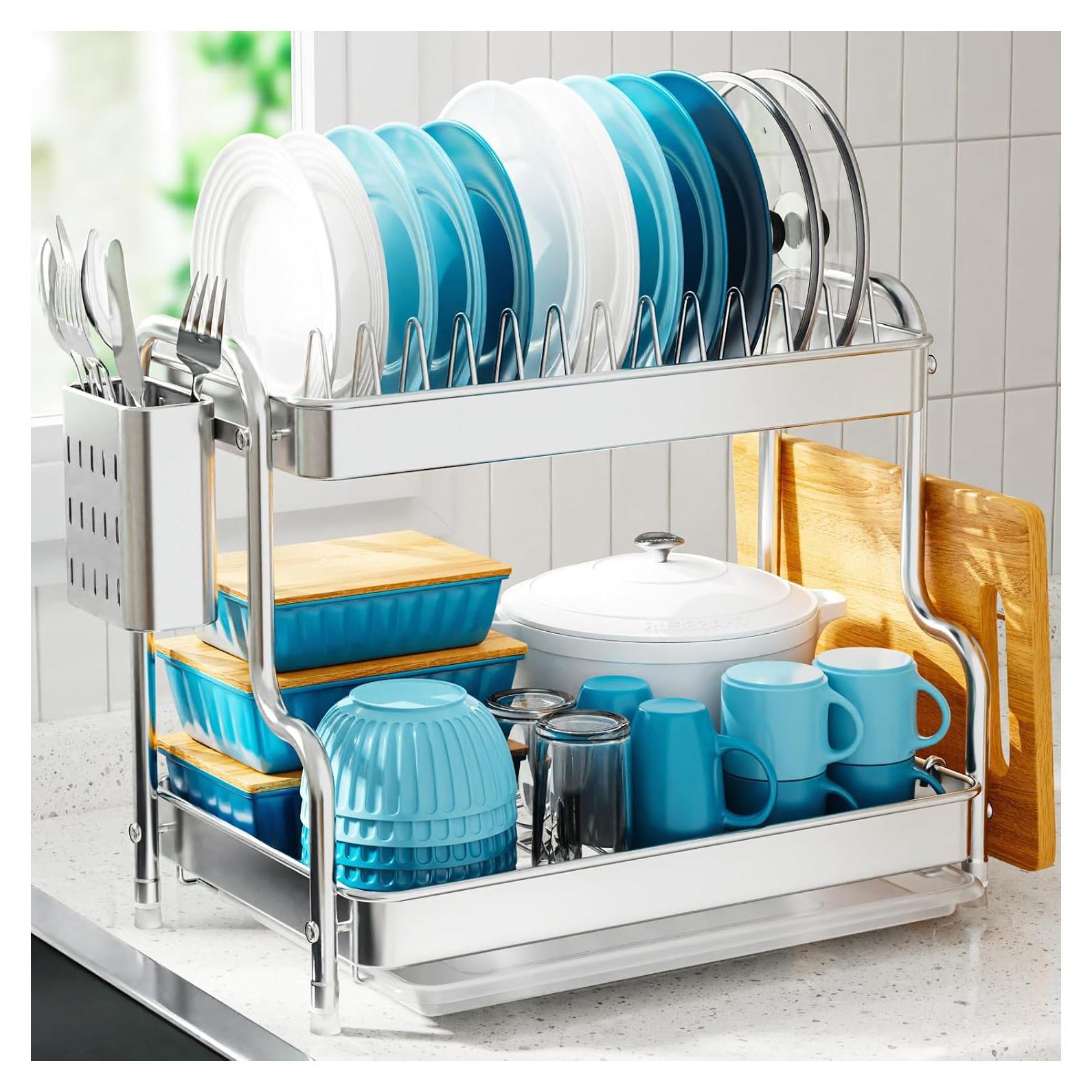 Estante para Secar Platos GSlife Acero Inoxidable 2 Niveles 53 cm