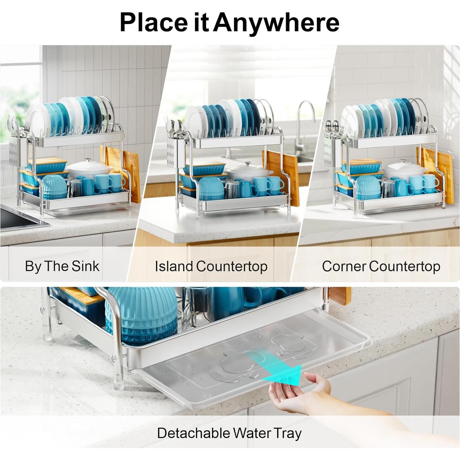 Estante para Secar Platos GSlife Acero Inoxidable 2 Niveles 53 cm