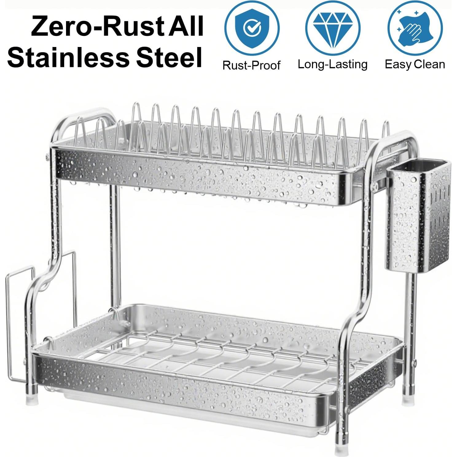 Estante para Secar Platos GSlife Acero Inoxidable 2 Niveles 53 cm