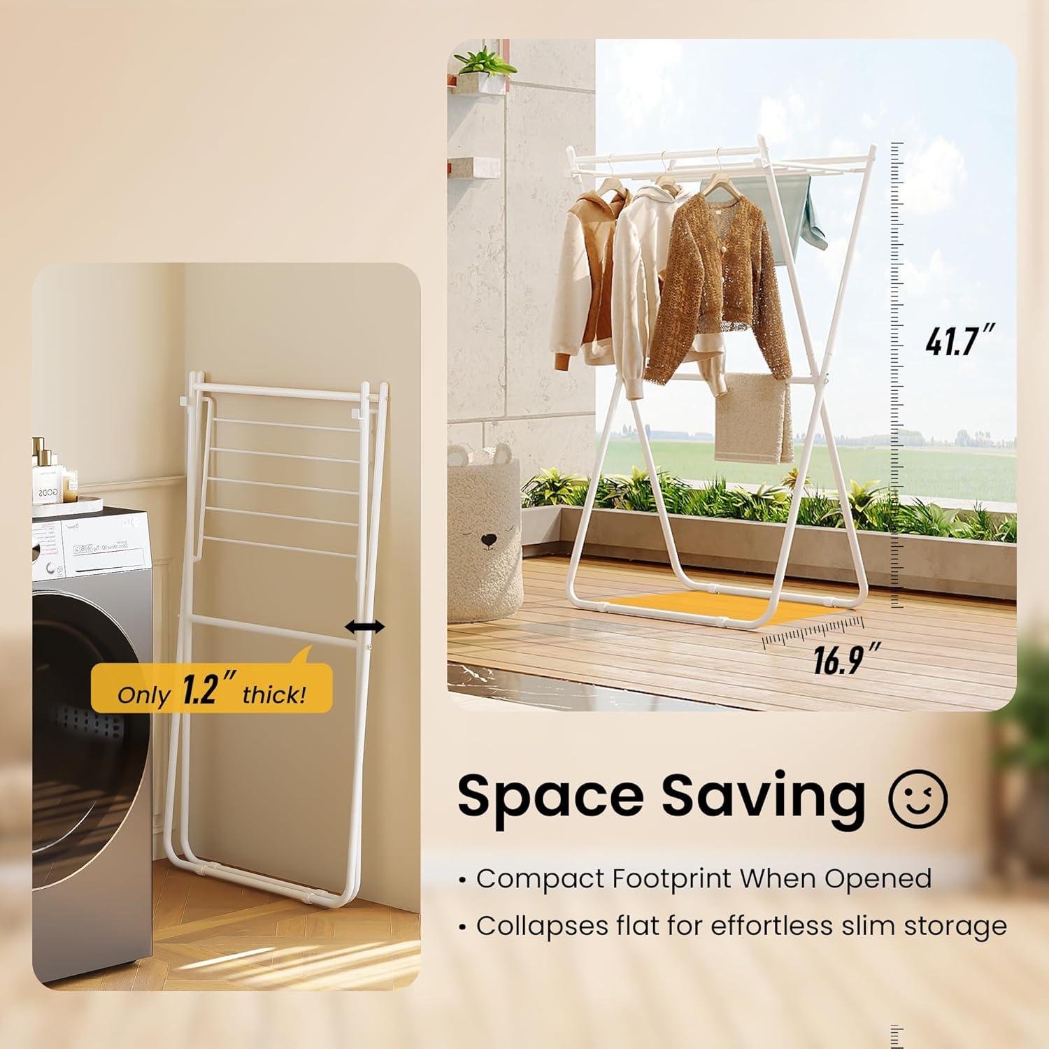 Soporte Plegable para Secar Ropa GameGem - Acero Carbono, Blanco