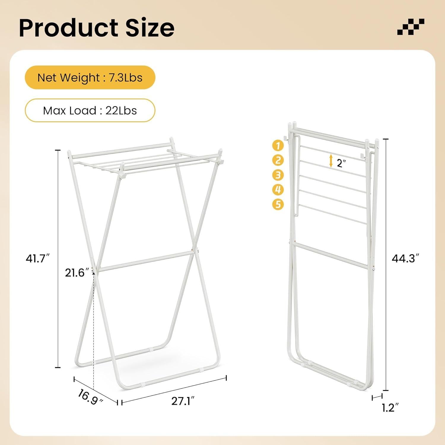 Soporte Plegable para Secar Ropa GameGem - Acero Carbono, Blanco