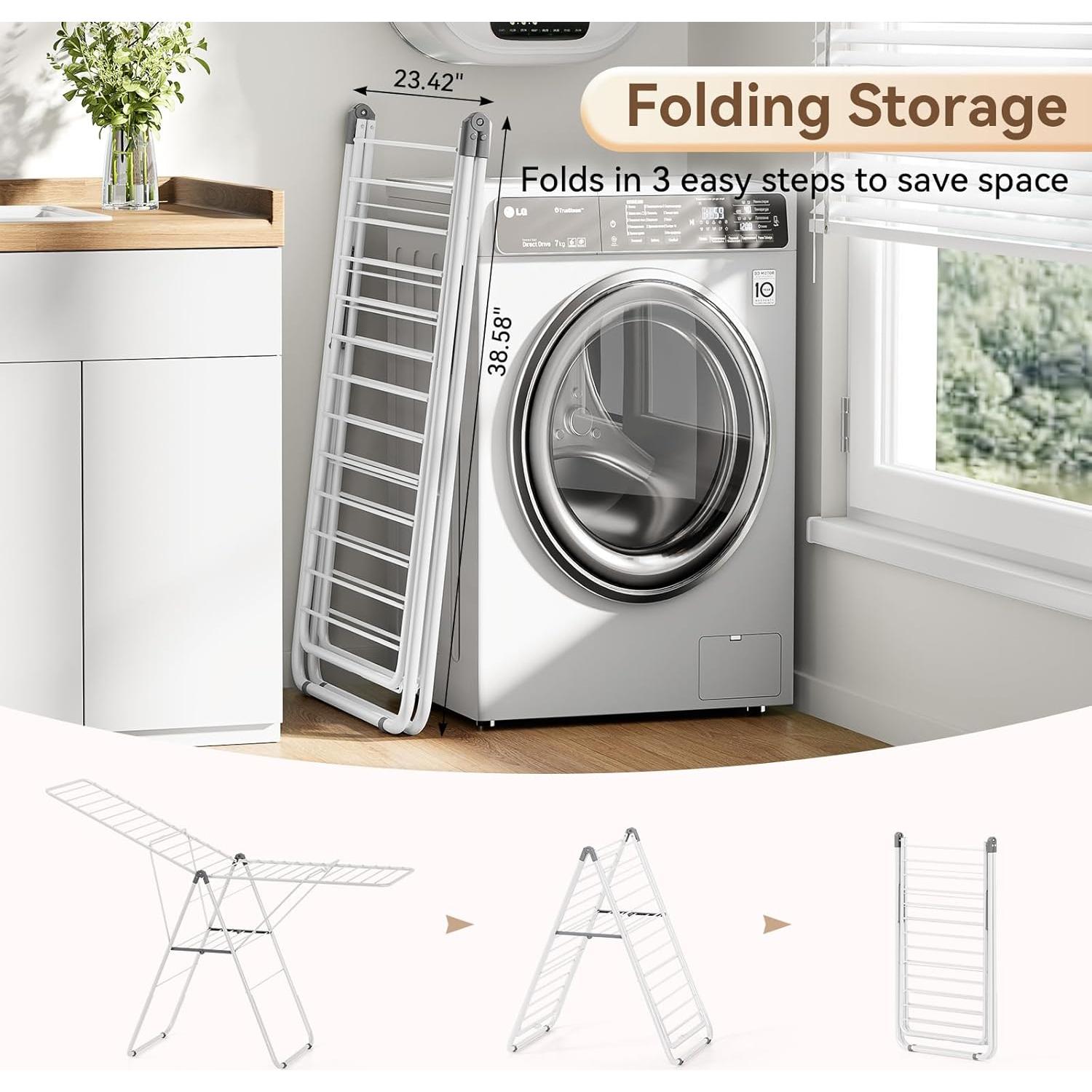 Perchero Plegable APEXCHASER para Secar Ropa Blanco Ajustable