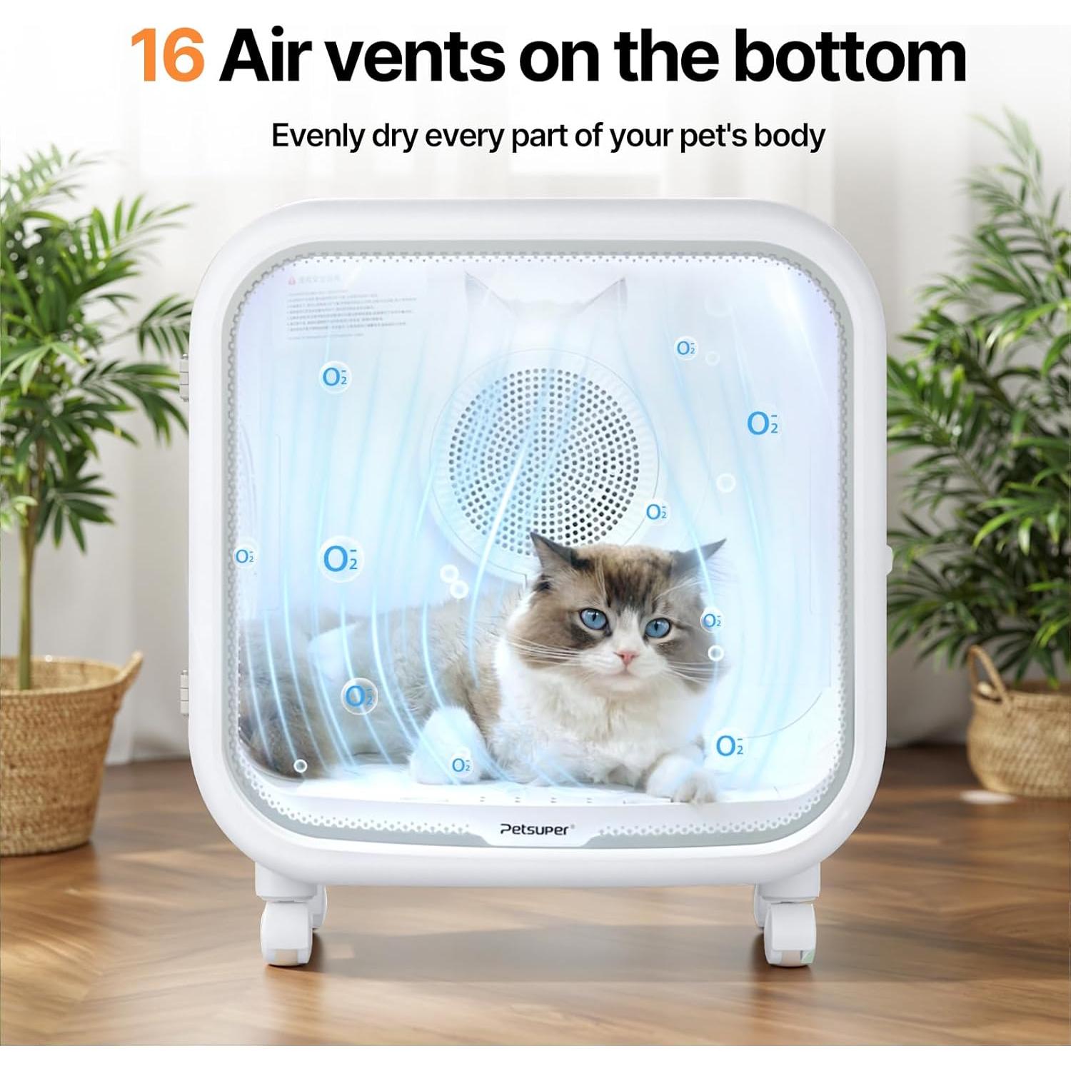 Caja de Secado Automática para Mascotas Petsuper 75L - Silenciosa y Controlada por App