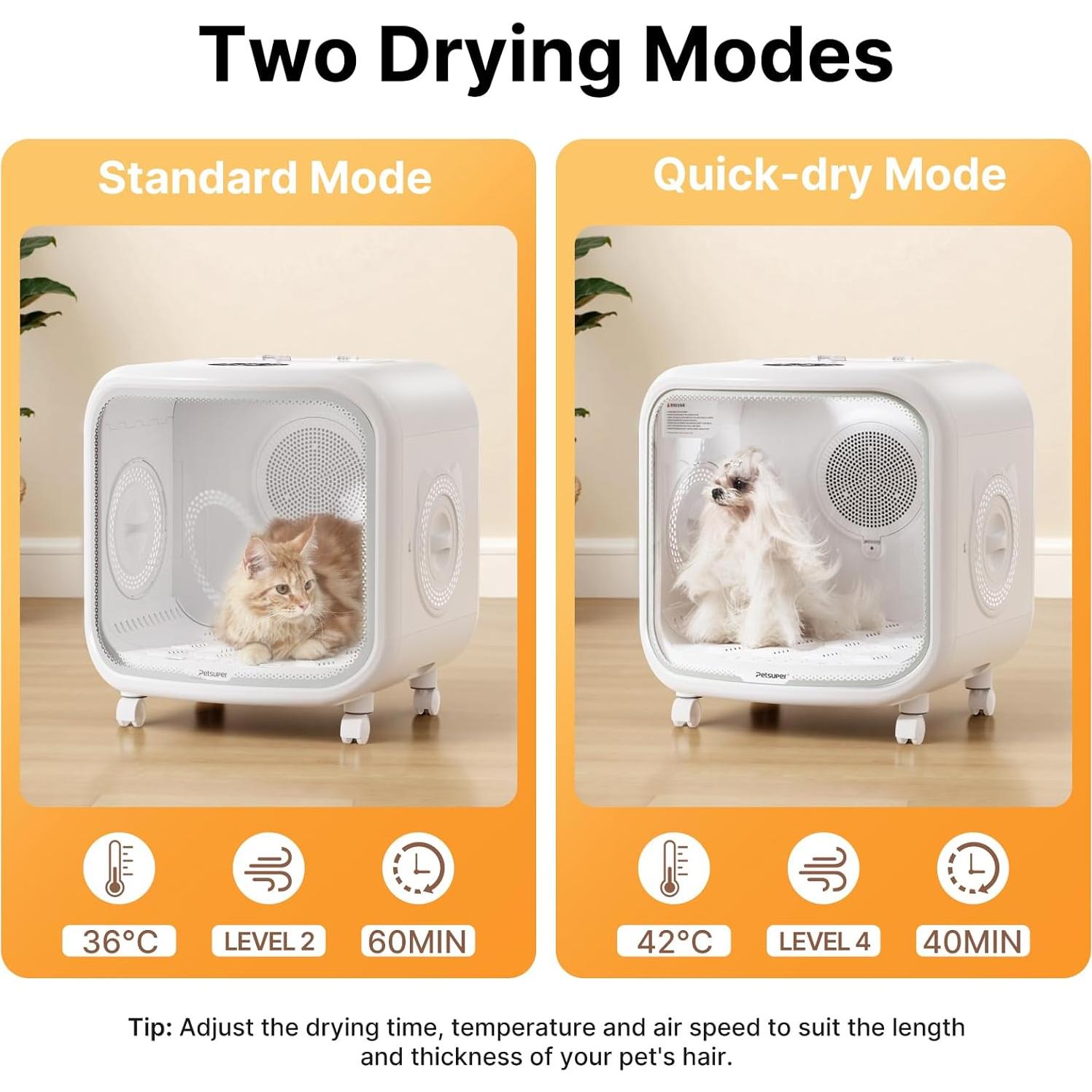 Caja de Secado Automática para Mascotas Petsuper 75L - Silenciosa y Controlada por App