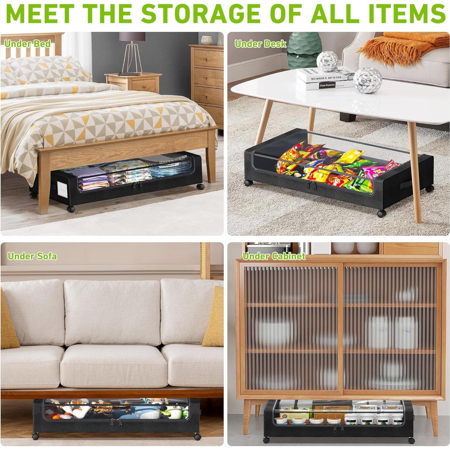 Contenedor de Almacenamiento Bajo la Cama Tututry 60L Negro