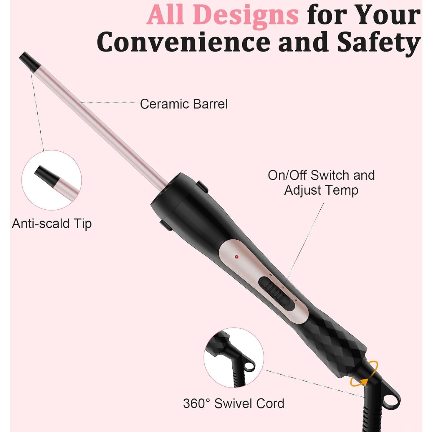 Plancha de Rizar Vnina 9mm Cerámica Temperatura Ajustable