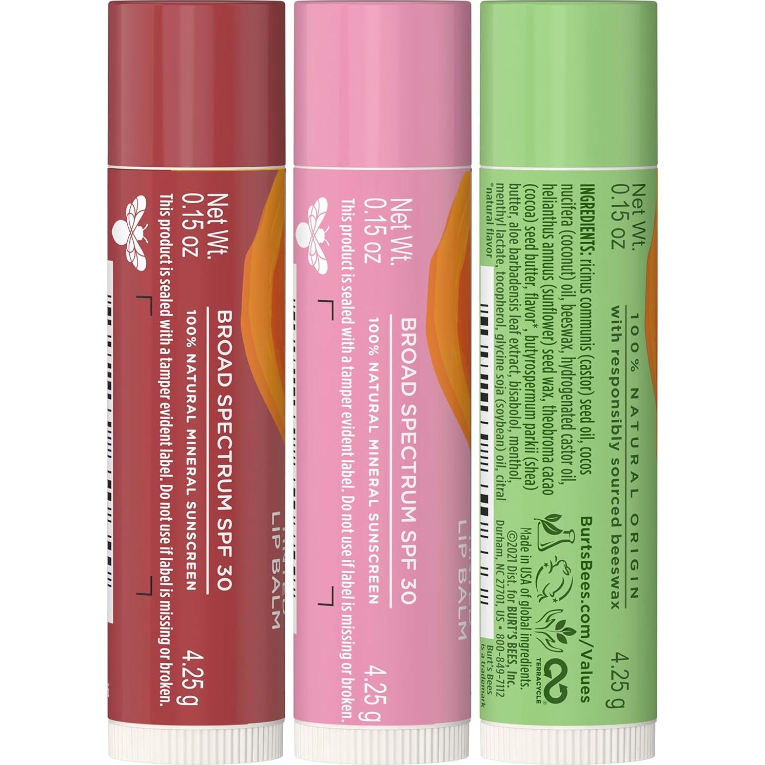 Bálsamo Labial Burt's Bees SPF 30 Tinte 3 Tubos 4.25g