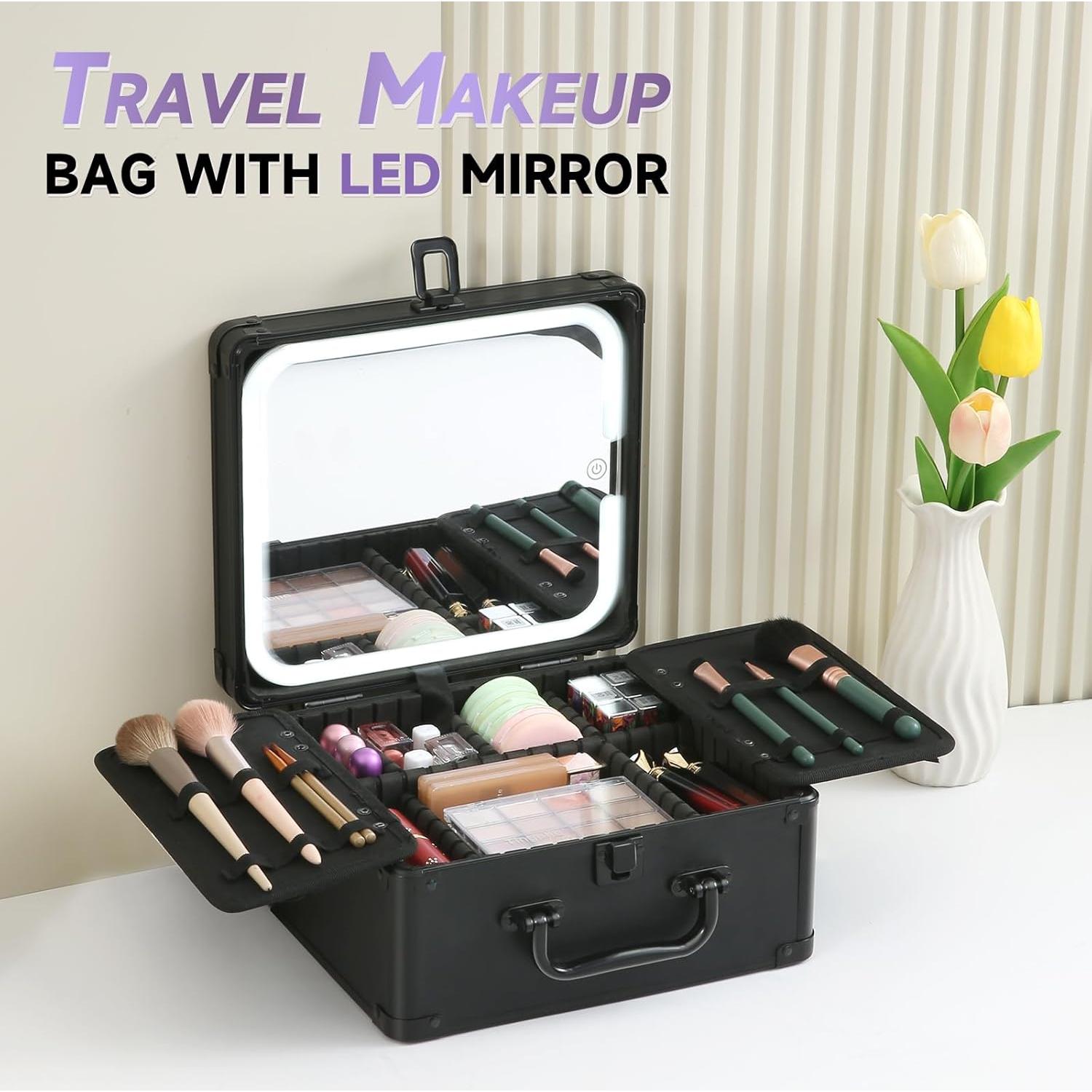 Estuche de Maquillaje Leeora&Leekoo con Espejo LED Negro